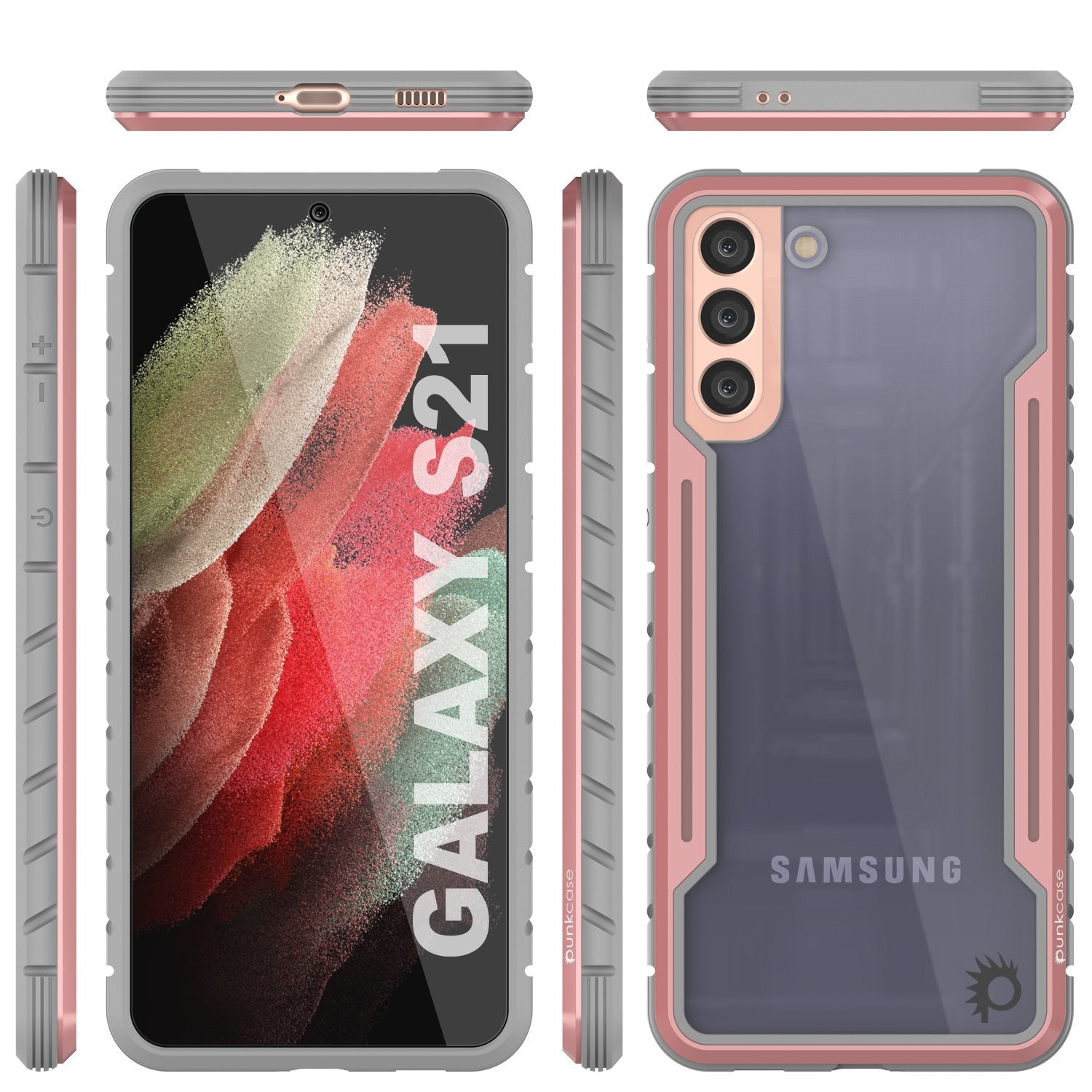 Capa protetora Punkcase S21 Ravenger de Grau Militar com Multicamadas [Rose-Gold]