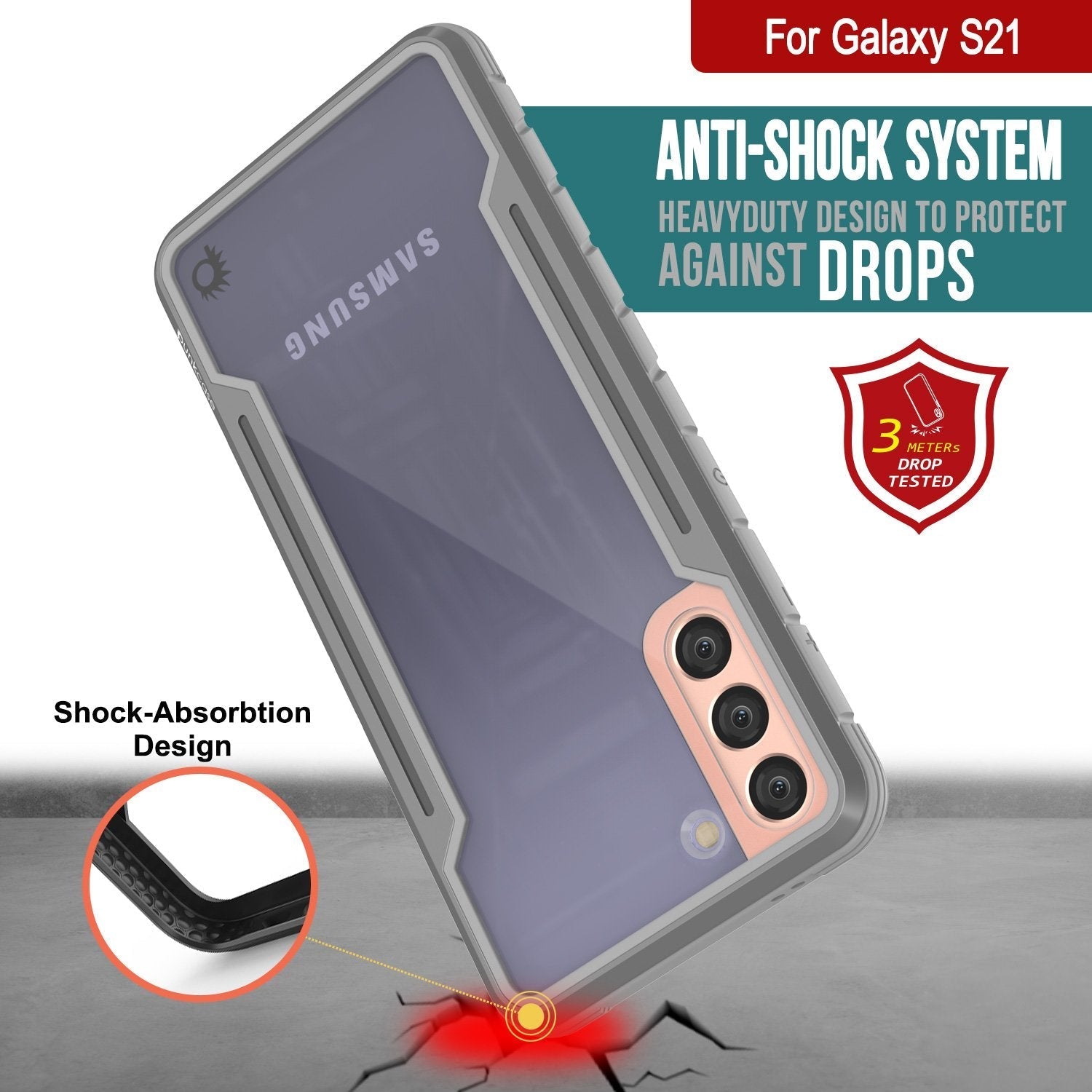 Capa protetora de grau militar Punkcase S21 ravenger Capa protetora de várias camadas [Grey]
