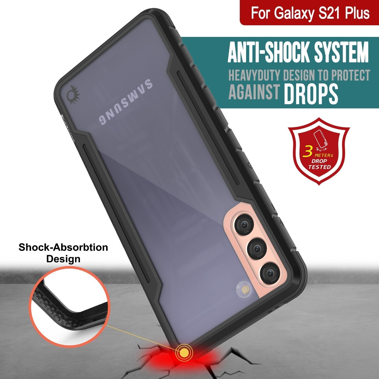 Capa protetora Punkcase Ravenger S21+ Plus de Grau Militar Multicamadas [Preto]