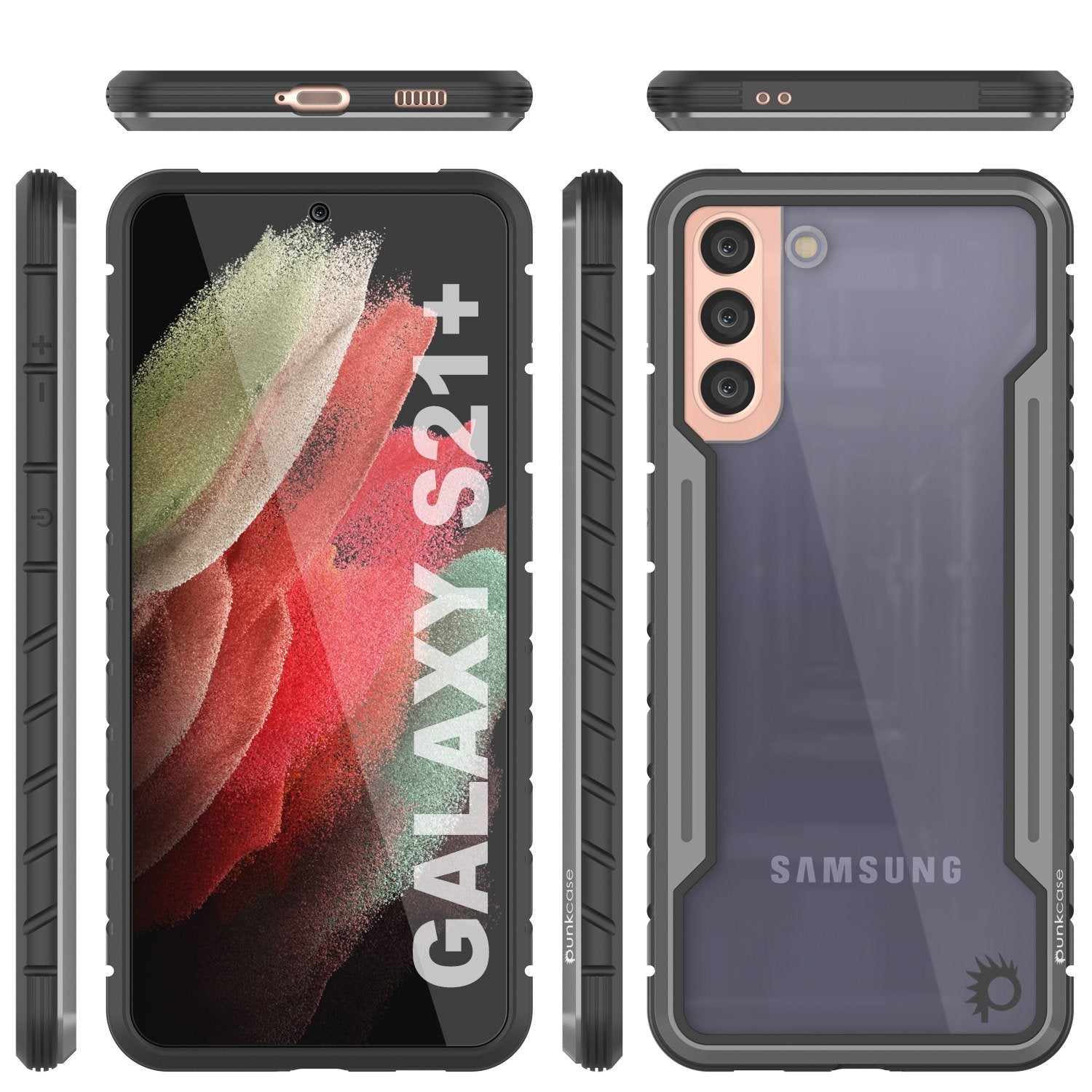 Capa protetora Punkcase S21+ Plus Ravenger de qualidade militar em várias camadas [Cinza-Preto]