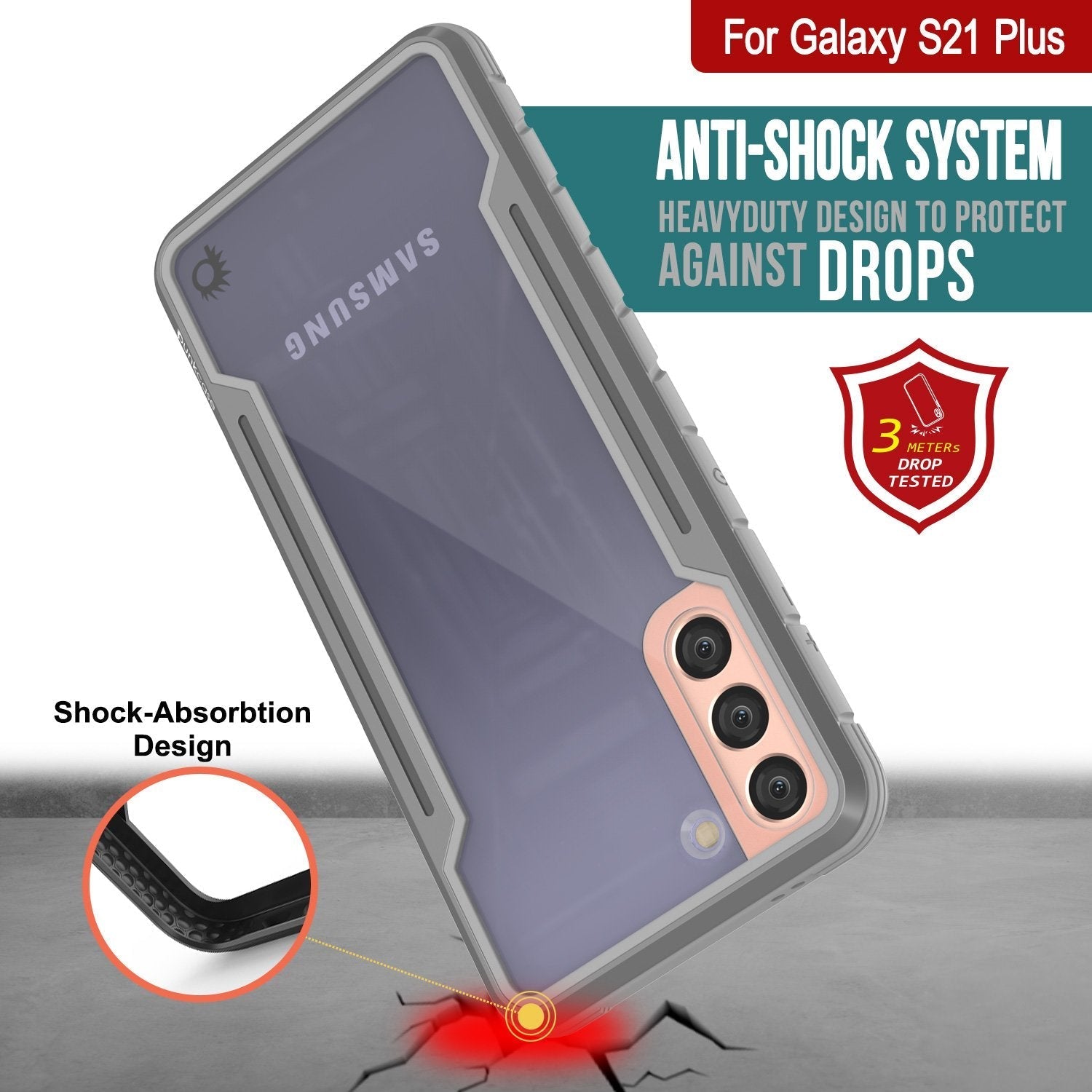 Capa Punkcase S21+ Plus ravenger Protetora de Grau Militar de Múltiplas Camadas [Cinza]
