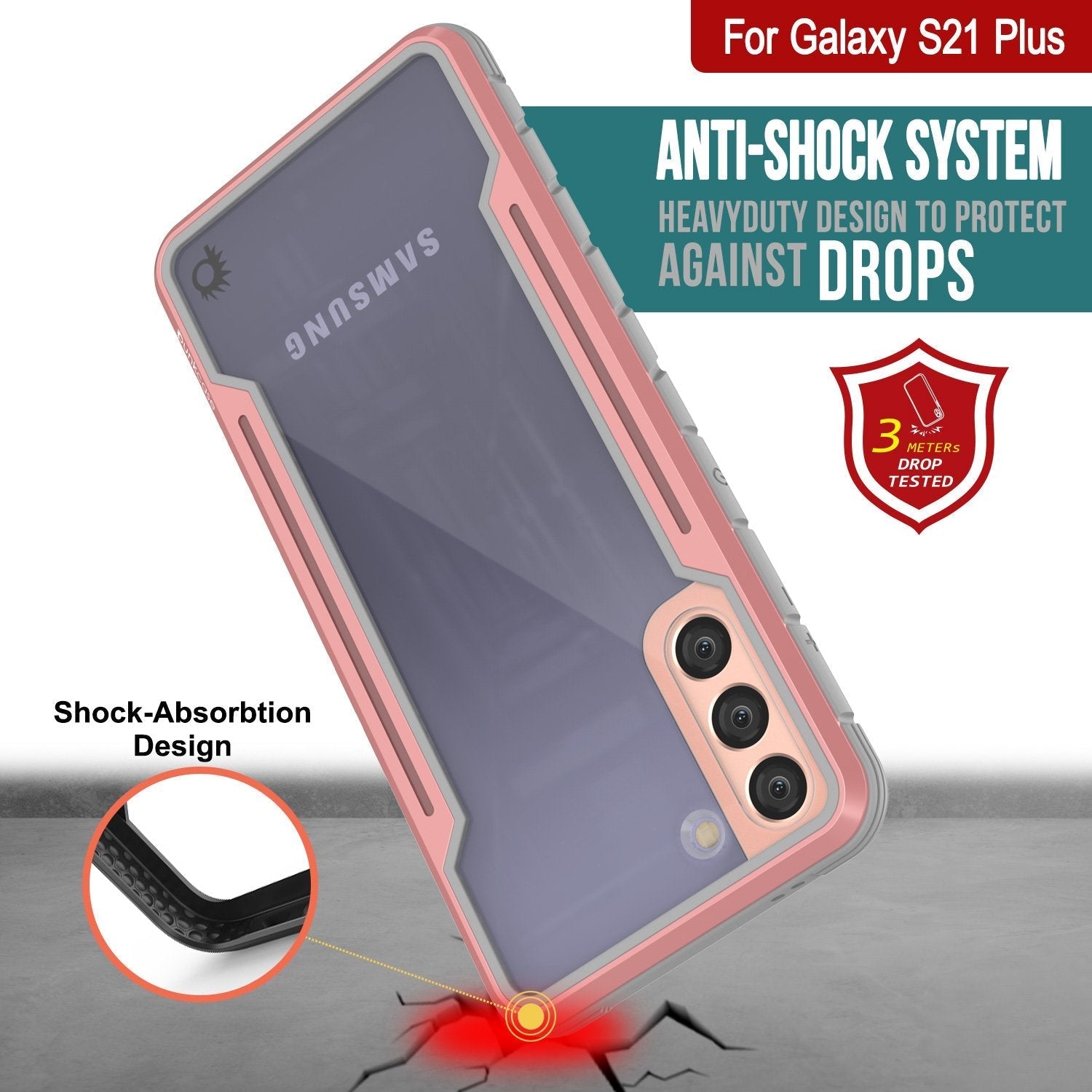 Capa de proteção militar de grau multilayer Punkcase S21+ Plus ravenger [Rose-Gold]