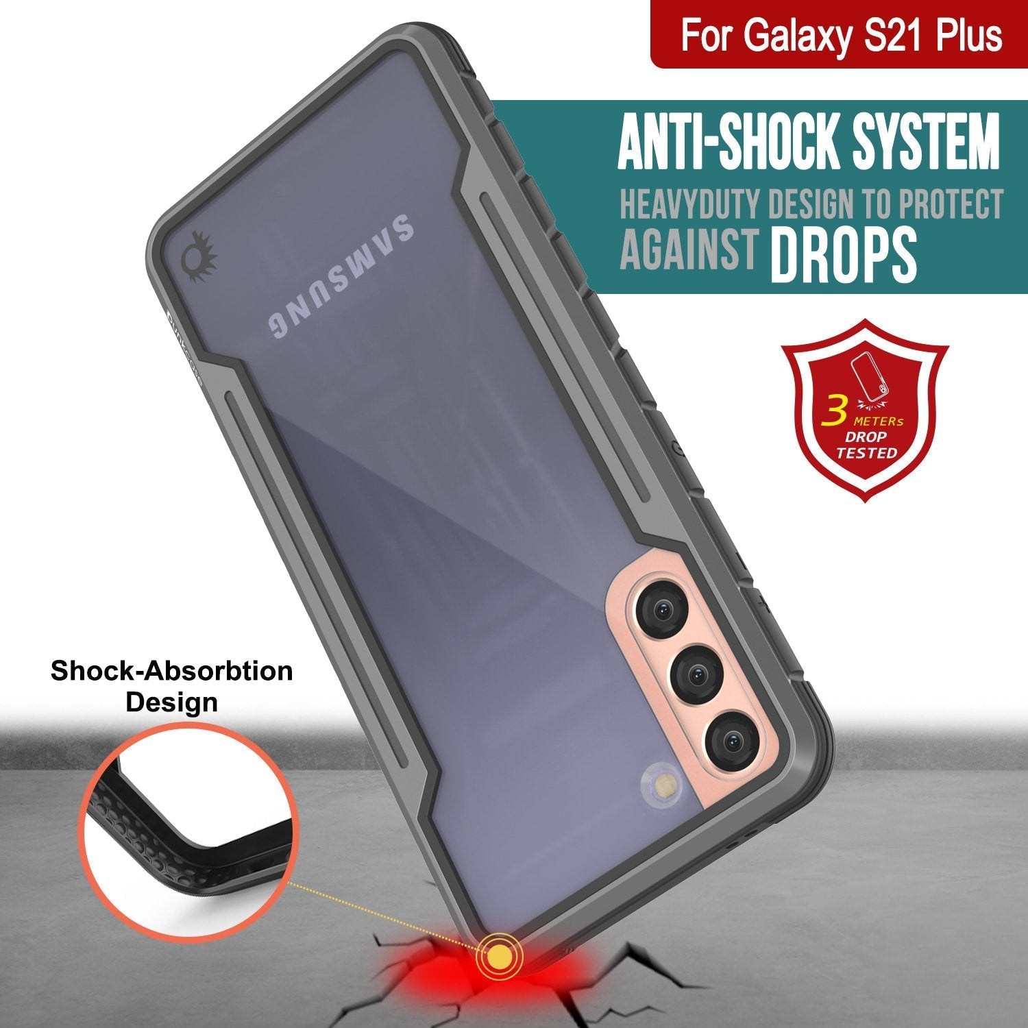 Capa protetora Punkcase S21+ Plus Ravenger de qualidade militar em várias camadas [Cinza-Preto]
