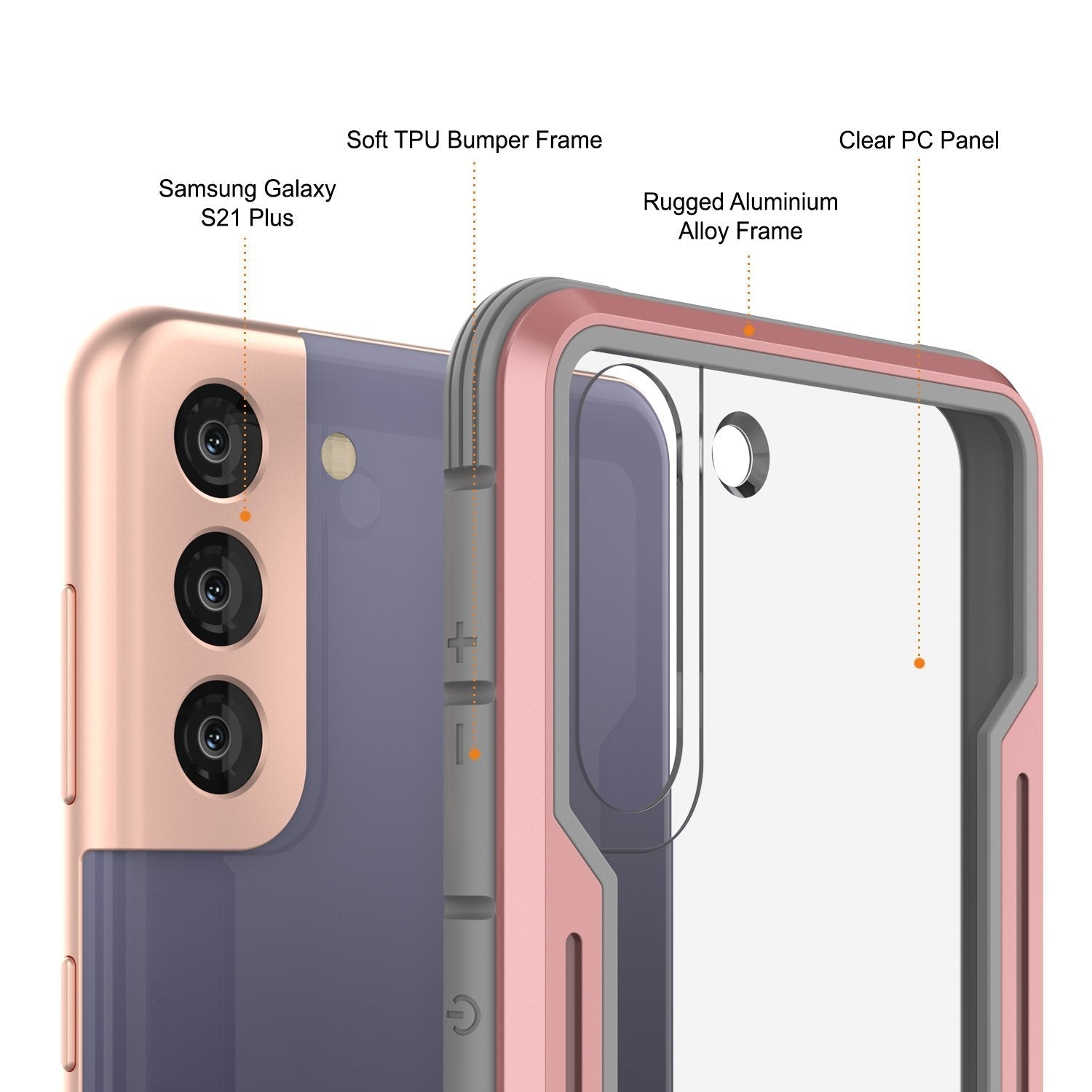 Capa de proteção militar de grau multilayer Punkcase S21+ Plus ravenger [Rose-Gold]