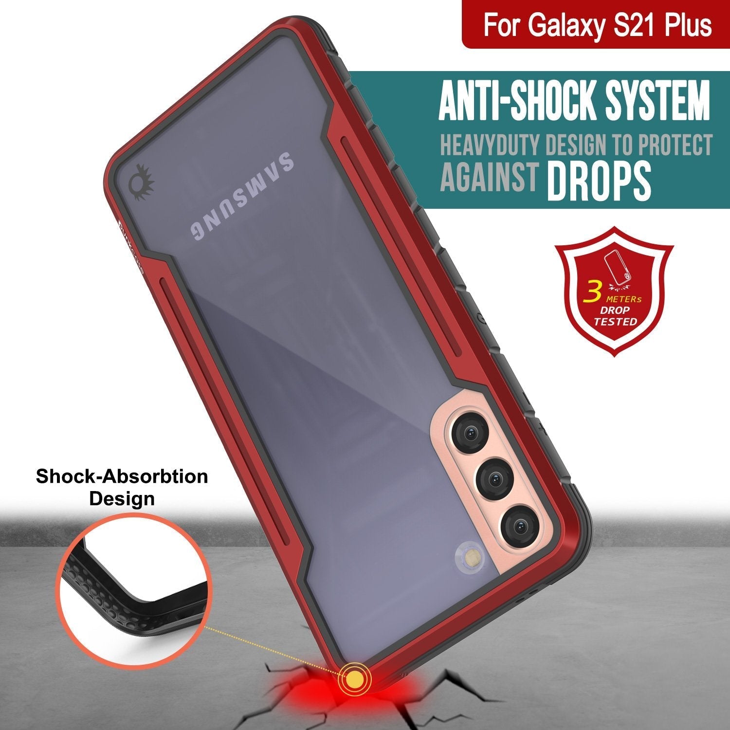 Capa protetora Punkcase S21+ Plus Ravenger de grau militar multi-camada [Vermelho]