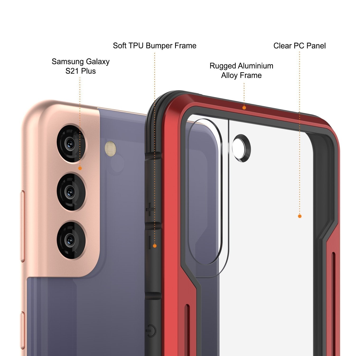 Capa protetora Punkcase S21+ Plus Ravenger de grau militar multi-camada [Vermelho]