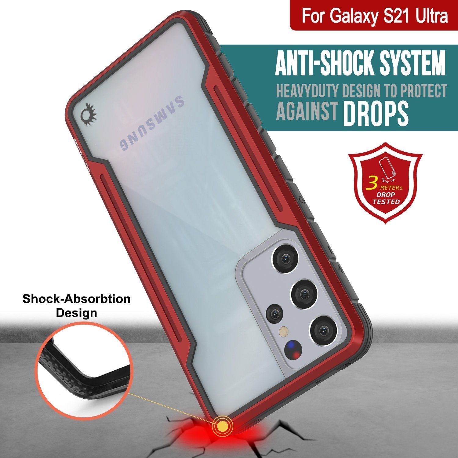 Capa Punkcase S21 Ultra Ravenger Protetora de Grau Militar de Múltiplas Camadas [Vermelha]
