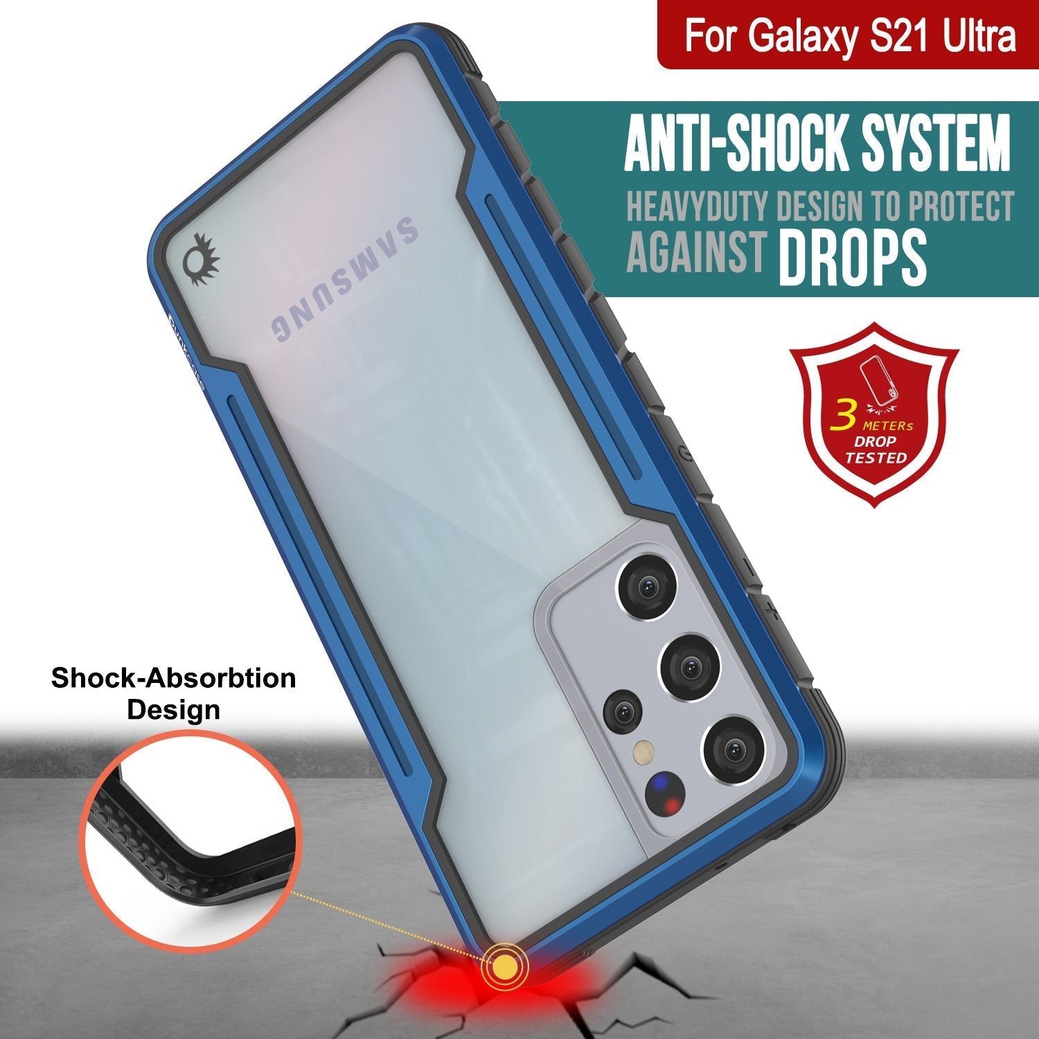 Capa protetora Punkcase S21 Ultra ravenger de Grau Militar Multicamada [Azul]