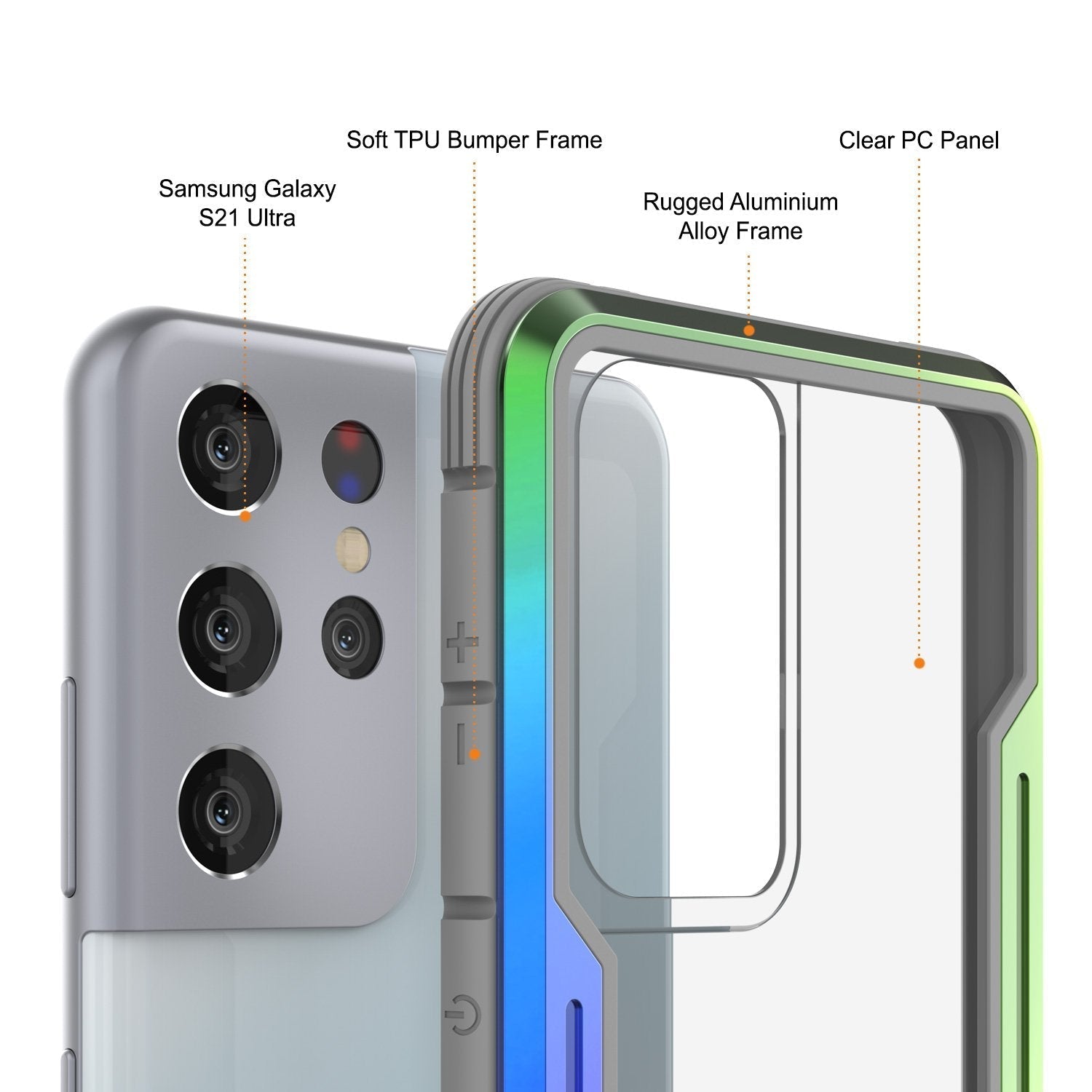 Capa de proteção Punkcase S21 Ultra Ravenger Grade Militar Multilayer [Arco-íris]
