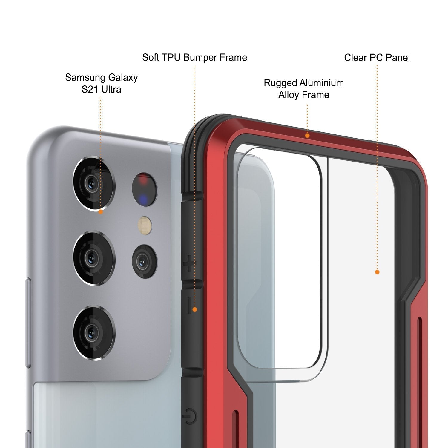 Capa Punkcase S21 Ultra Ravenger Protetora de Grau Militar de Múltiplas Camadas [Vermelha]
