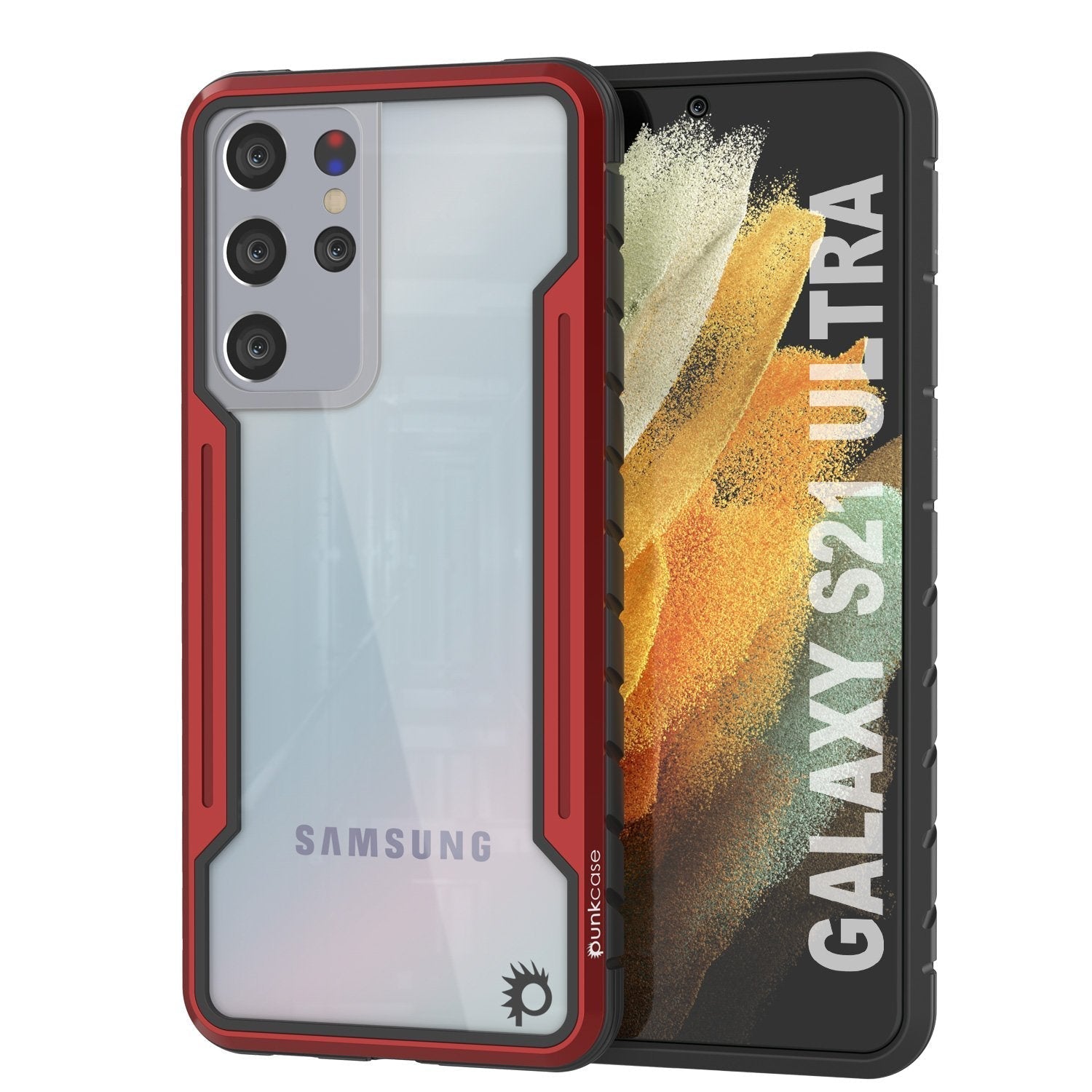 Capa Punkcase S21 Ultra Ravenger Protetora de Grau Militar de Múltiplas Camadas [Vermelha]