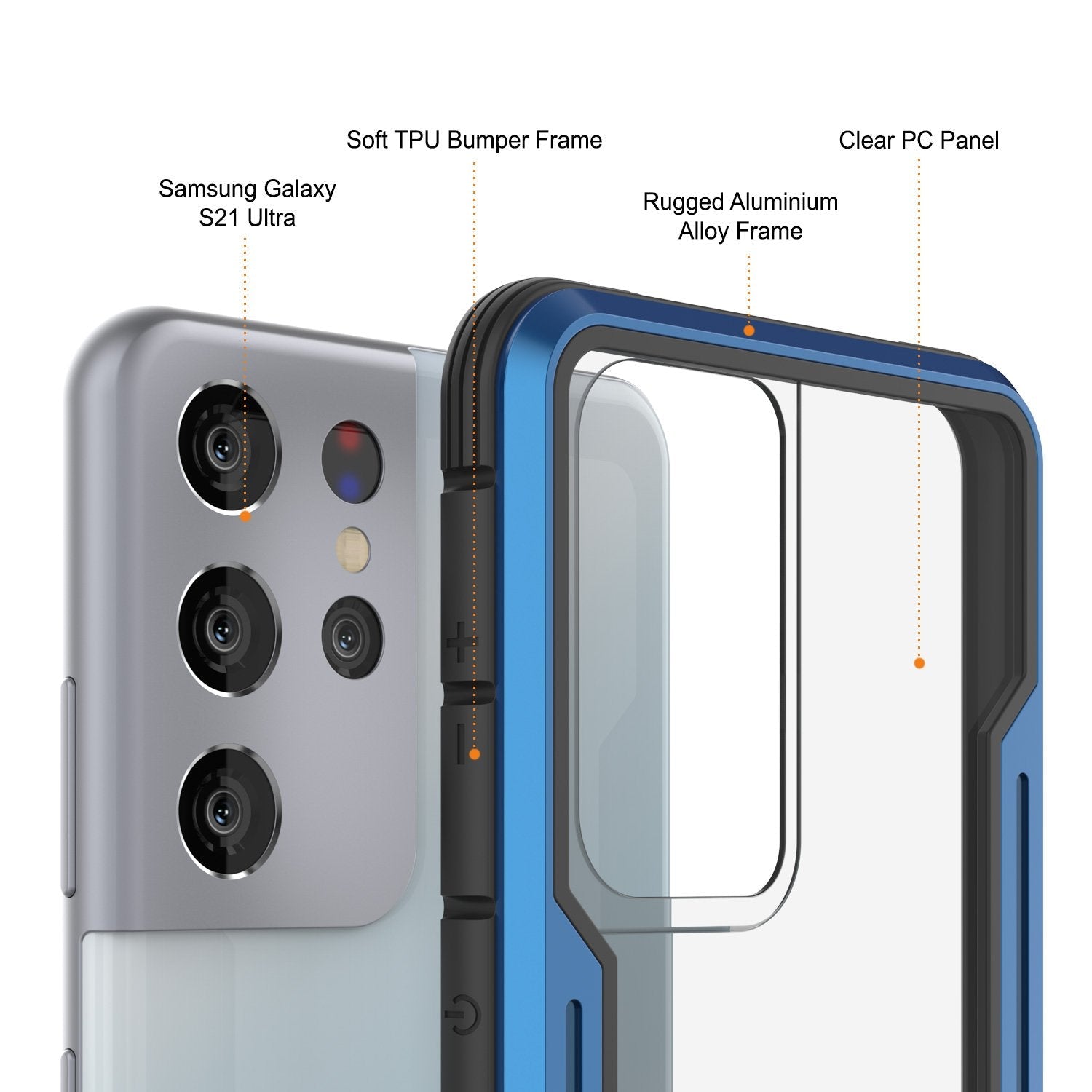Capa protetora Punkcase S21 Ultra ravenger de Grau Militar Multicamada [Azul]