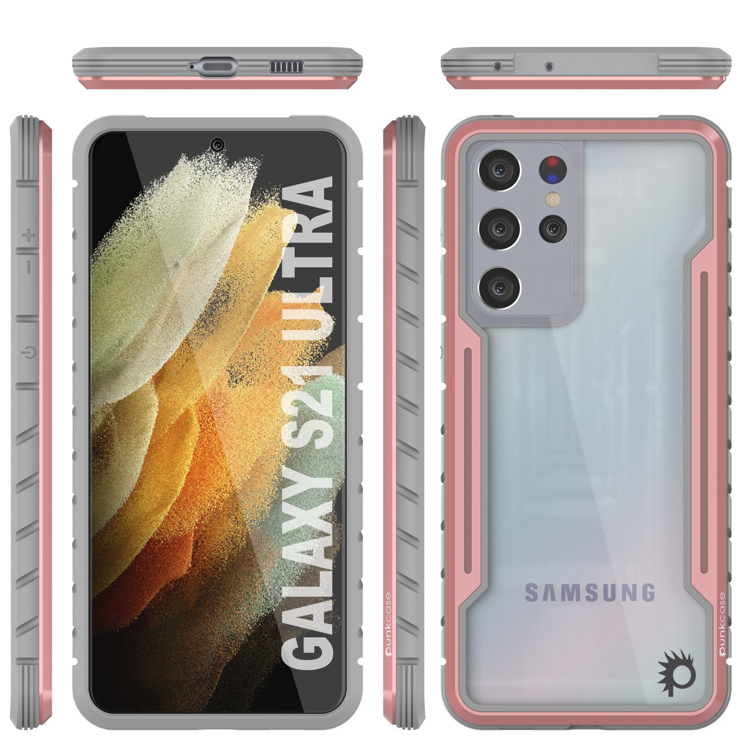 Capa protetora Punkcase S21 Ultra Ravenger em Certificação Militar, em camadas múltiplas [Rose-Gold]
