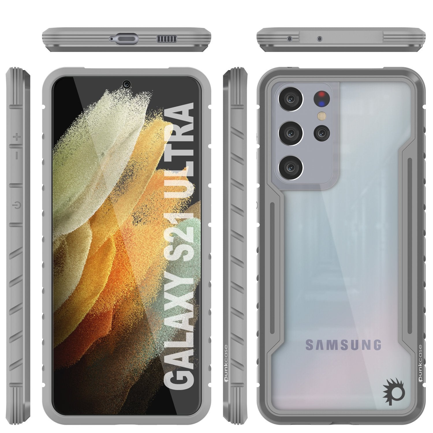 Capa Punkcase S21 Ultra Ravenger Protetora de Grau Militar de Camadas Múltiplas [Cinza]