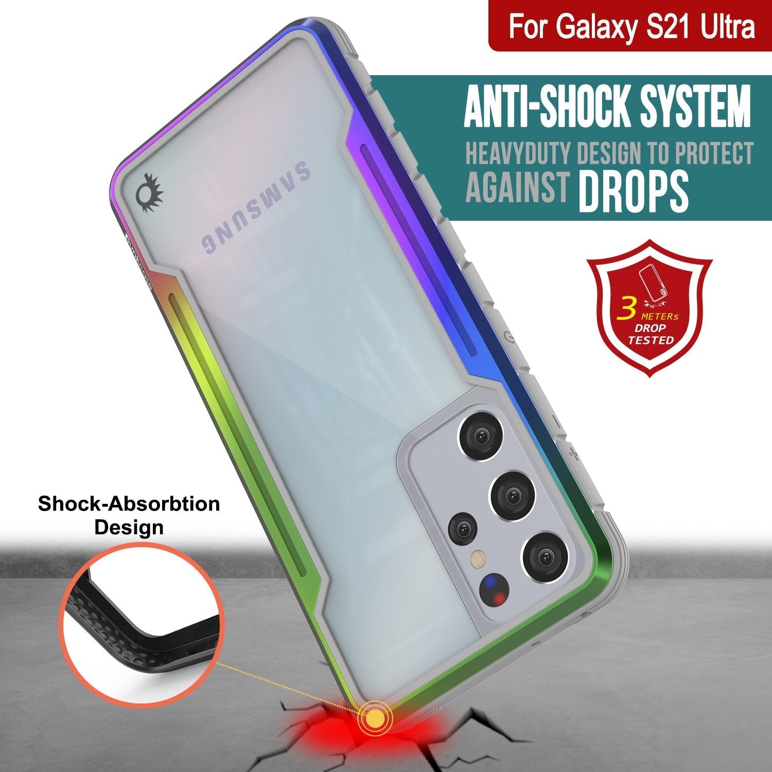 Capa de proteção Punkcase S21 Ultra Ravenger Grade Militar Multilayer [Arco-íris]