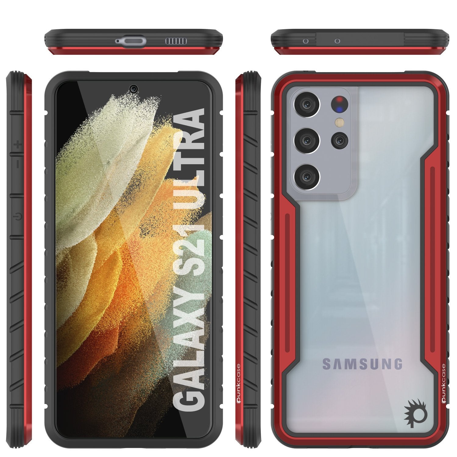 Capa Punkcase S21 Ultra Ravenger Protetora de Grau Militar de Múltiplas Camadas [Vermelha]