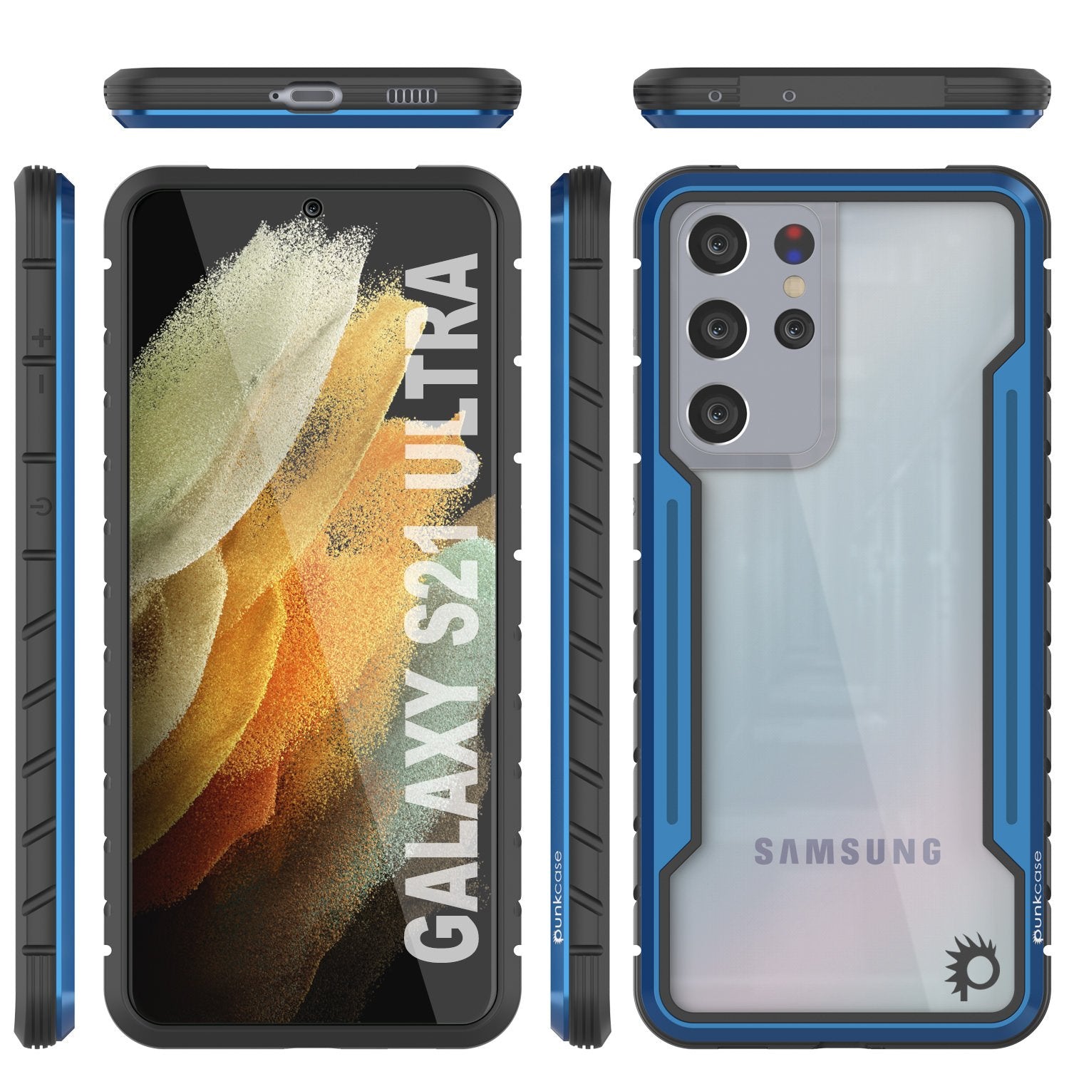 Capa protetora Punkcase S21 Ultra ravenger de Grau Militar Multicamada [Azul]