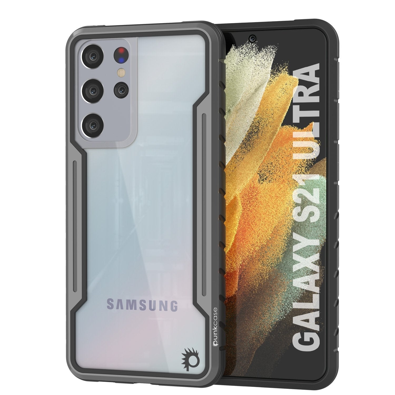 Capa protetora Punkcase S21 Ultra Ravenger Grau-Preto de Grau Militar de Múltiplas Camadas
