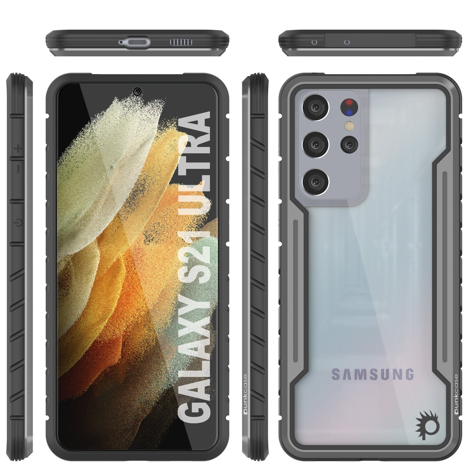 Capa protetora Punkcase S21 Ultra Ravenger Grau-Preto de Grau Militar de Múltiplas Camadas