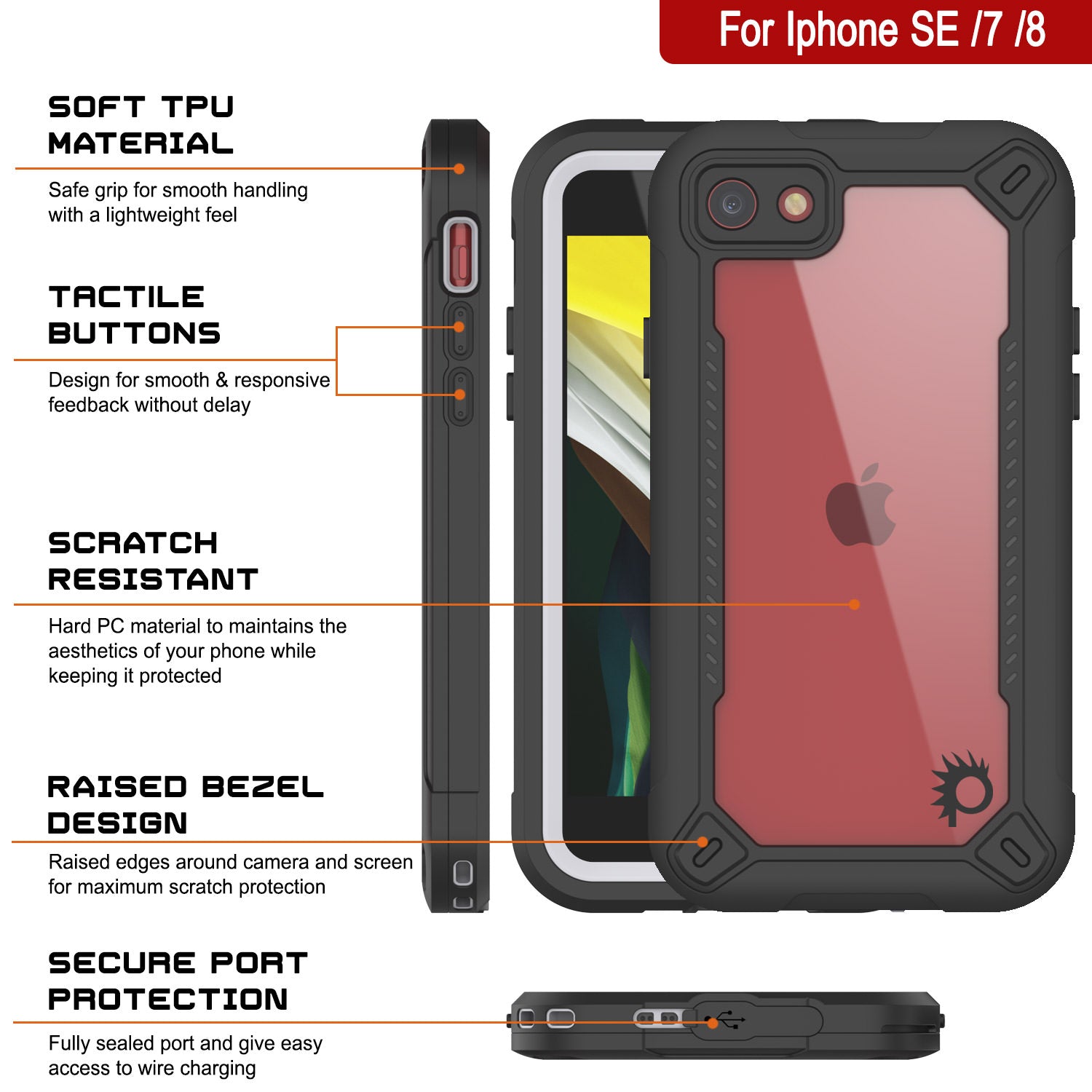 Capa à prova d'água IP68 para iPhone 7, Punkcase [branco] [Série Maximus] [Ajuste Slim] [Certificado IP68] [Resistente a Choques] Capa Transparente com Protetor de Tela | Proteção Total
