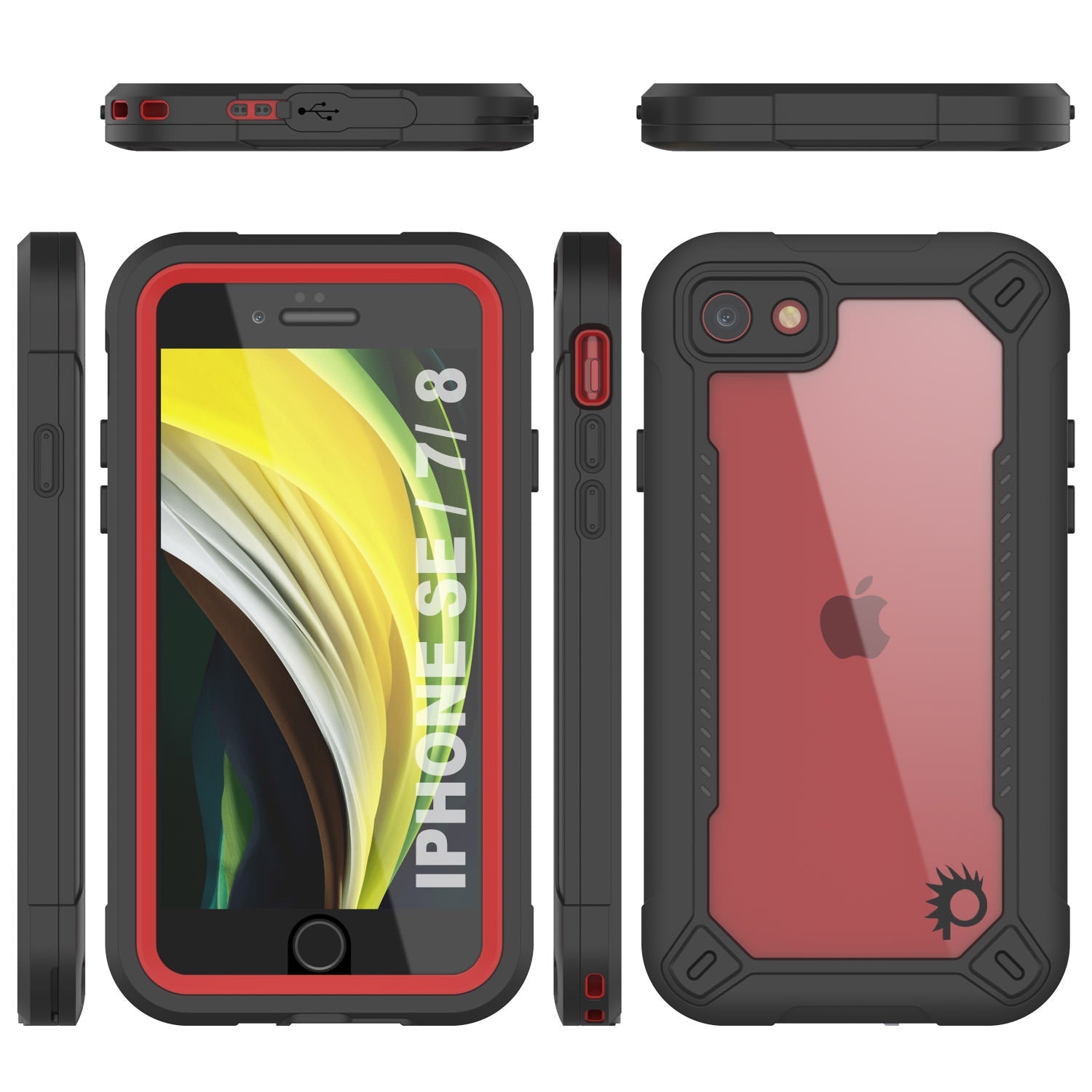 Capa à prova d'água IP68 para iPhone 7, Punkcase [vermelha] [Série Maximus] [Ajuste fino] [Certificada IP68] [Resistente a choques] Capa protetora transparente com protetor de tela | Proteção definitiva