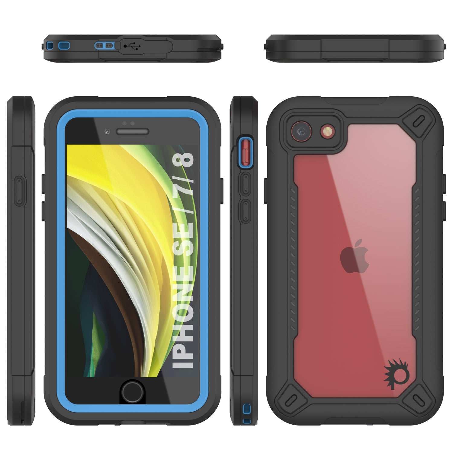 Capa à prova d'água IP68 do iPhone 7, Punkcase [Azul] [Série Maximus] [Slim Fit] [Certificado IP68] [Resistente a Choques] Capa de Armadura Transparente com Protetor de Tela | Proteção Total