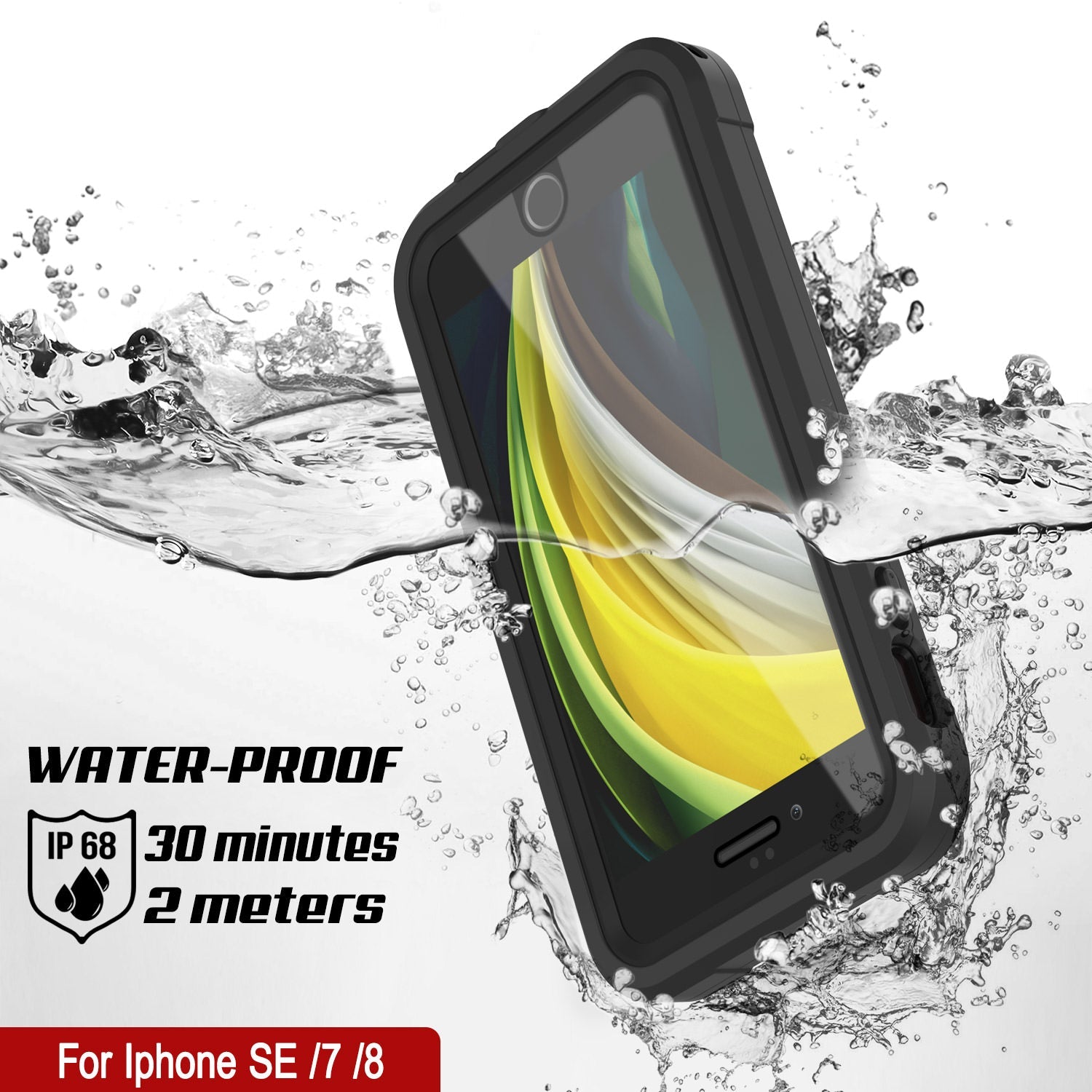 Capa à prova d'água IP68 para iPhone 7, Punkcase [Preto] [Série Maximus] [Ajuste fino] [Certificação IP68] [Resistente a choques] Capa de Armadura Transparente com Protetor de Tela | Proteção Máxima