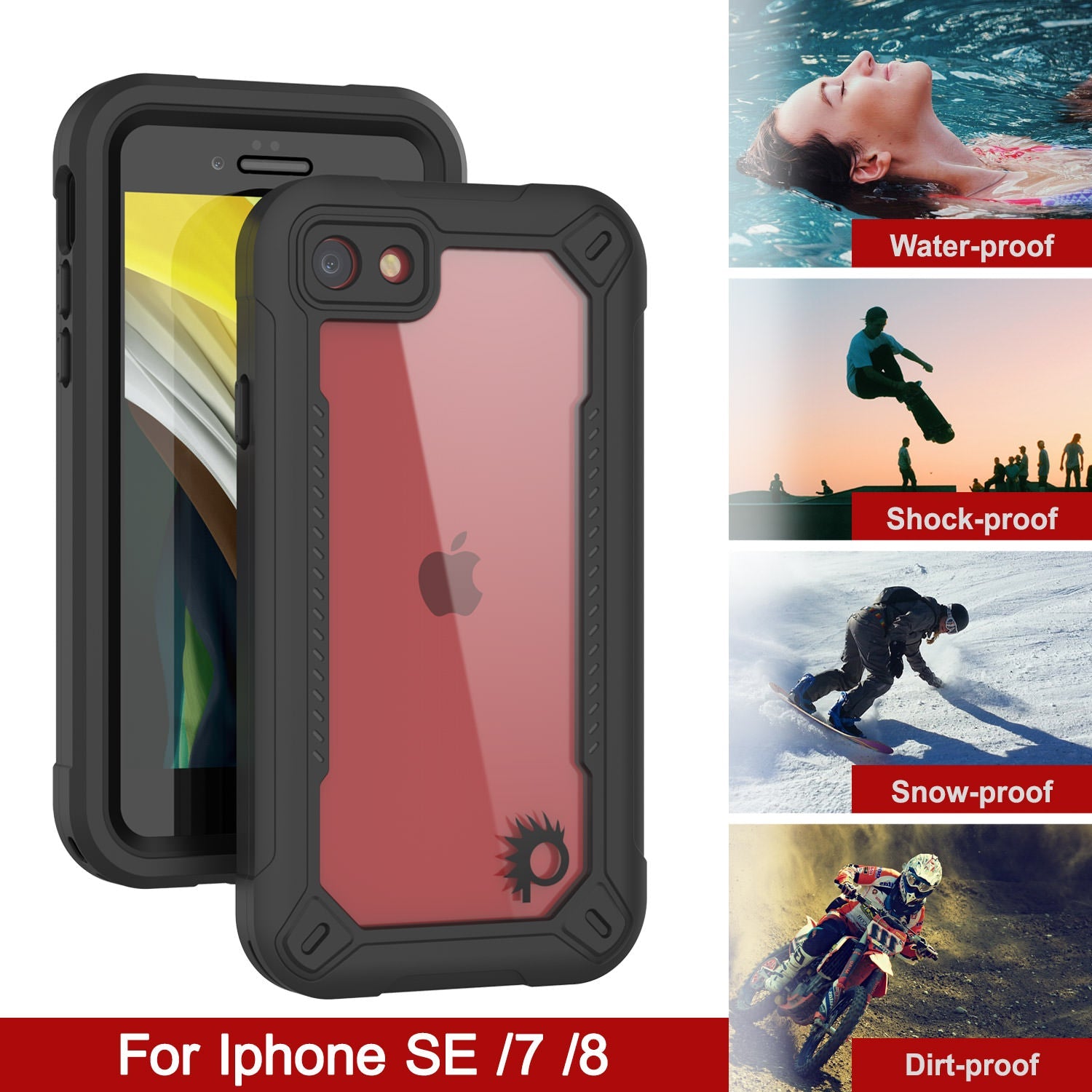 Capa à prova d'água IP68 para iPhone 7, Punkcase [Preto] [Série Maximus] [Ajuste fino] [Certificação IP68] [Resistente a choques] Capa de Armadura Transparente com Protetor de Tela | Proteção Máxima