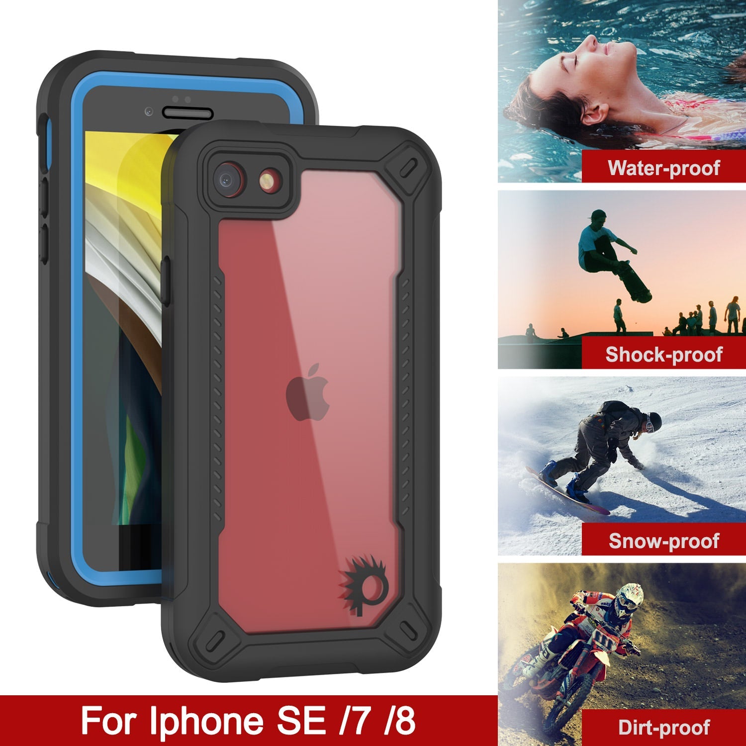 Capa à prova d'água IP68 do iPhone 7, Punkcase [Azul] [Série Maximus] [Slim Fit] [Certificado IP68] [Resistente a Choques] Capa de Armadura Transparente com Protetor de Tela | Proteção Total