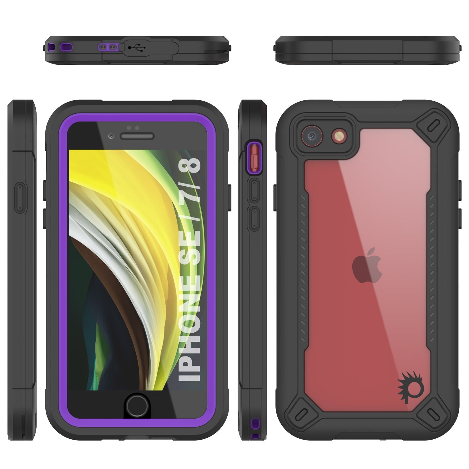 Capa à Prova d'Água IP68 para iPhone 7, Punkcase [Roxa] [Série Maximus] [Ajuste Slim] [Certificado IP68] [Resistente a Choques] Capa Transparente com Protetor de Tela | Proteção Máxima