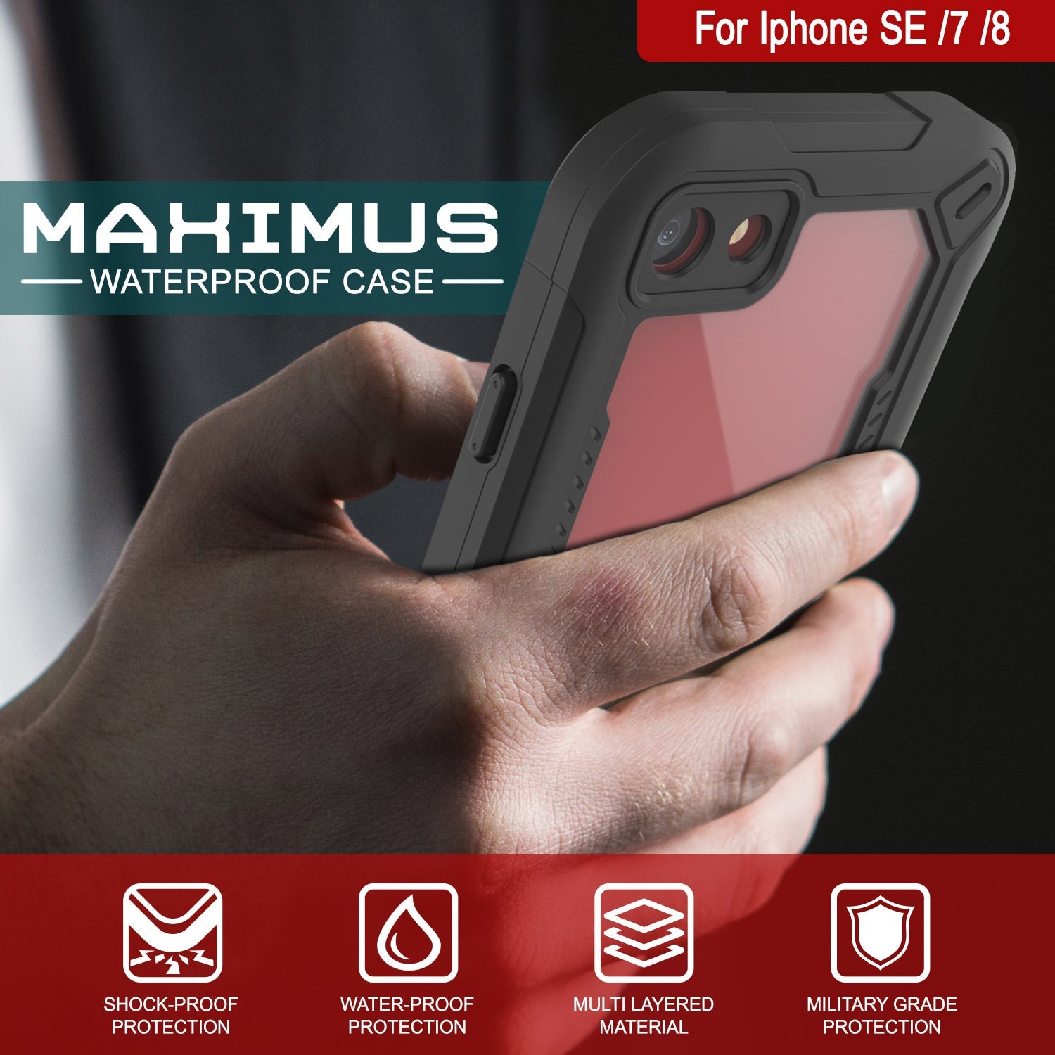 Capa à prova d'água IP68 do iPhone 7, Punkcase [Azul] [Série Maximus] [Slim Fit] [Certificado IP68] [Resistente a Choques] Capa de Armadura Transparente com Protetor de Tela | Proteção Total