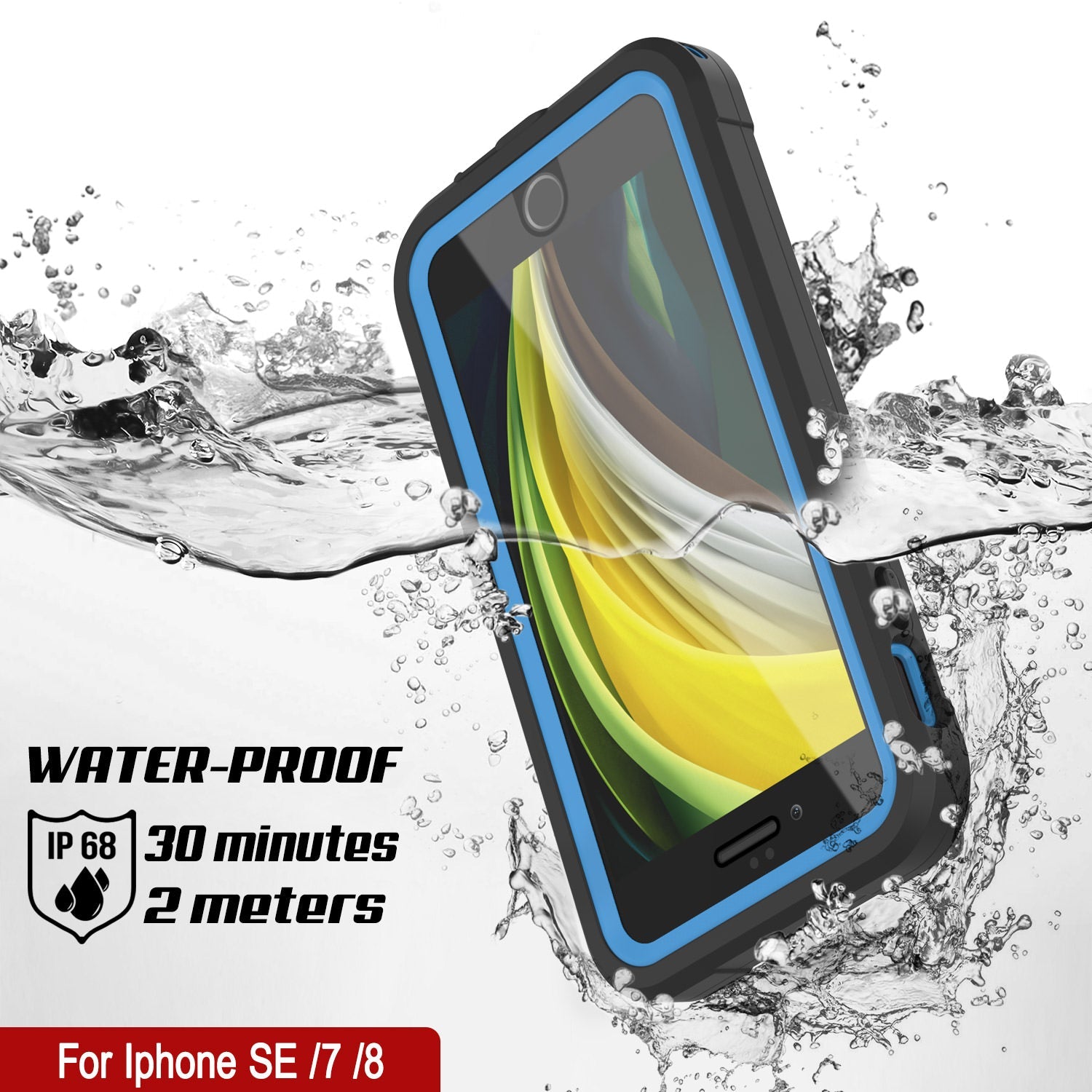 Capa à prova d'água IP68 do iPhone 7, Punkcase [Azul] [Série Maximus] [Slim Fit] [Certificado IP68] [Resistente a Choques] Capa de Armadura Transparente com Protetor de Tela | Proteção Total