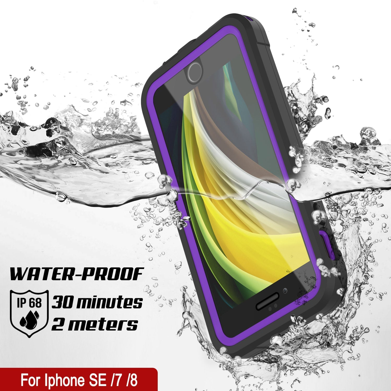 Capa à Prova d'Água IP68 para iPhone 7, Punkcase [Roxa] [Série Maximus] [Ajuste Slim] [Certificado IP68] [Resistente a Choques] Capa Transparente com Protetor de Tela | Proteção Máxima