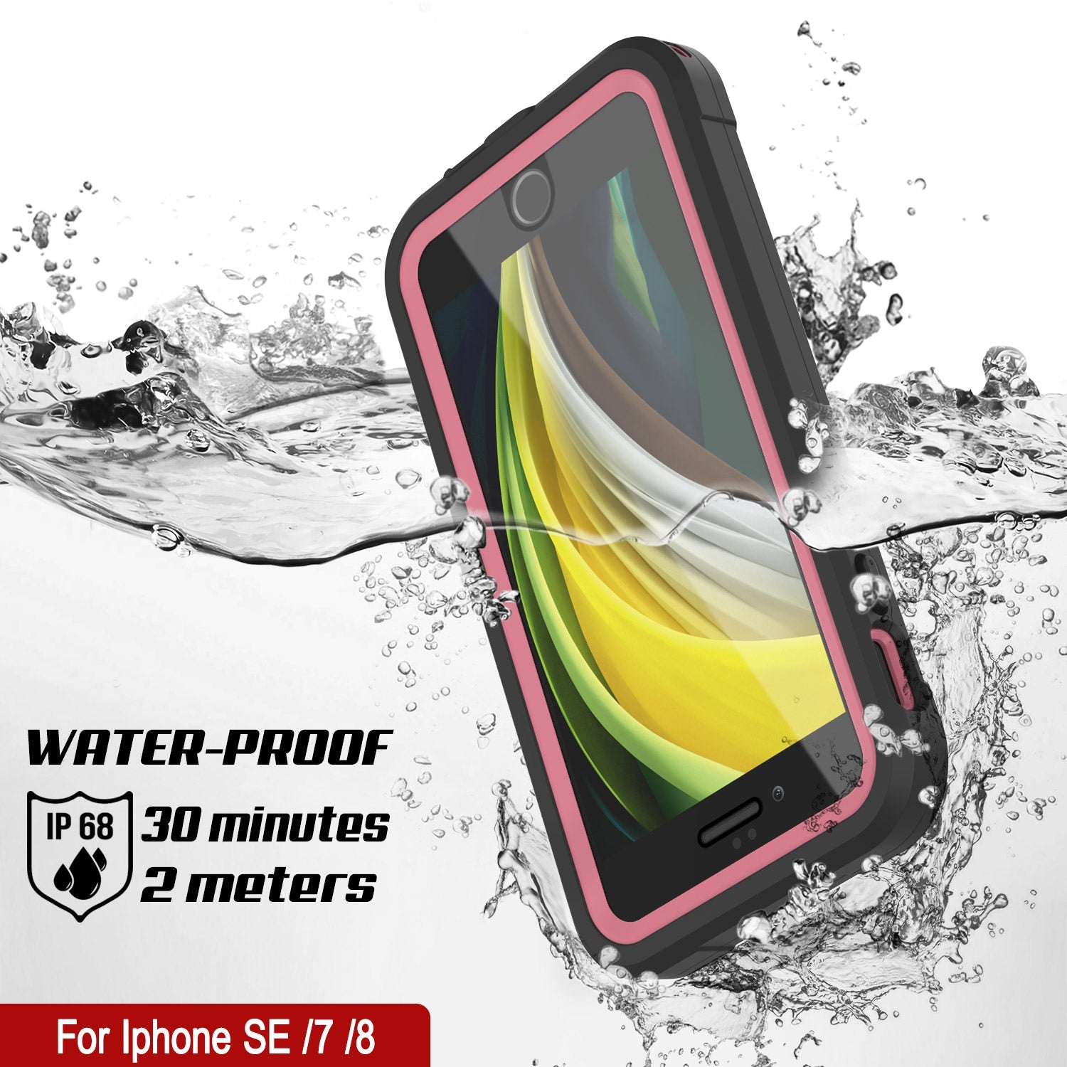 Capa à prova d'água IP68 para iPhone 7, Punkcase [rosa] [Série Maximus] [Ajuste Slim] [Certificado IP68] [À prova de choque] Cobertura de armadura transparente com protetor de tela | Proteção máxima