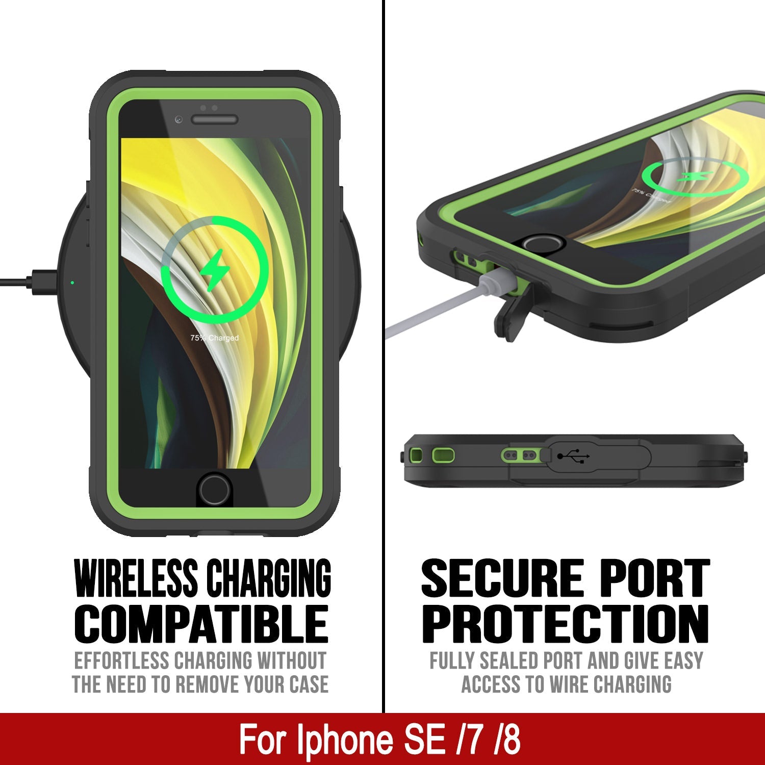 Capa à prova d'água IP68 para iPhone 7, Punkcase [Verde] [Série Maximus] [Slim Fit] [Certificado IP68] [Resistente a Choques] Capa Transparente com Protetor de Tela | Proteção Total
