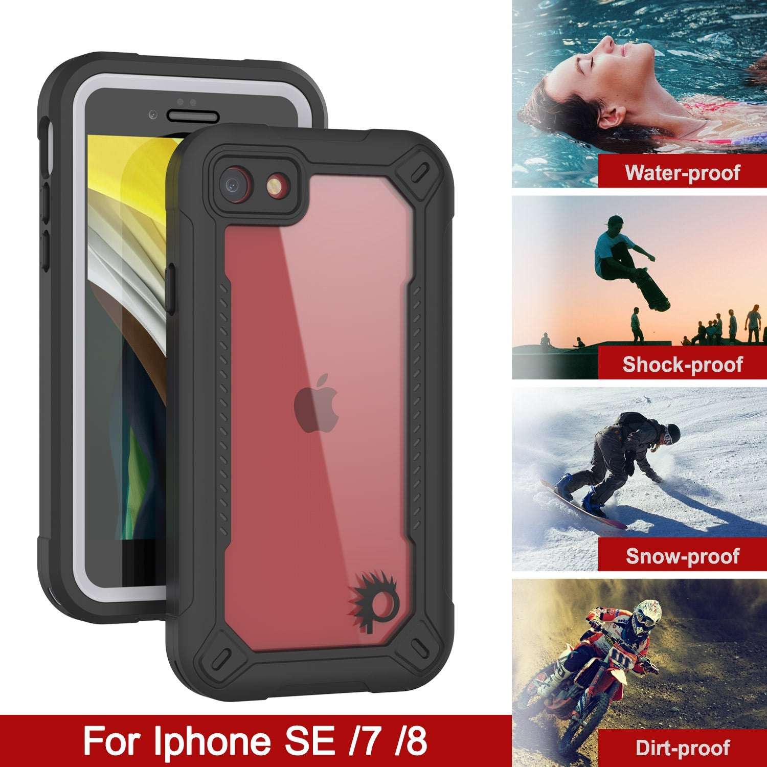 Capa à prova d'água IP68 para iPhone 8, Punkcase [branco] [Série Maximus] [Ajuste Slim] [Certificado IP68] [resistente a choques] Capa de armadura transparente com protetor de tela | Proteção máxima