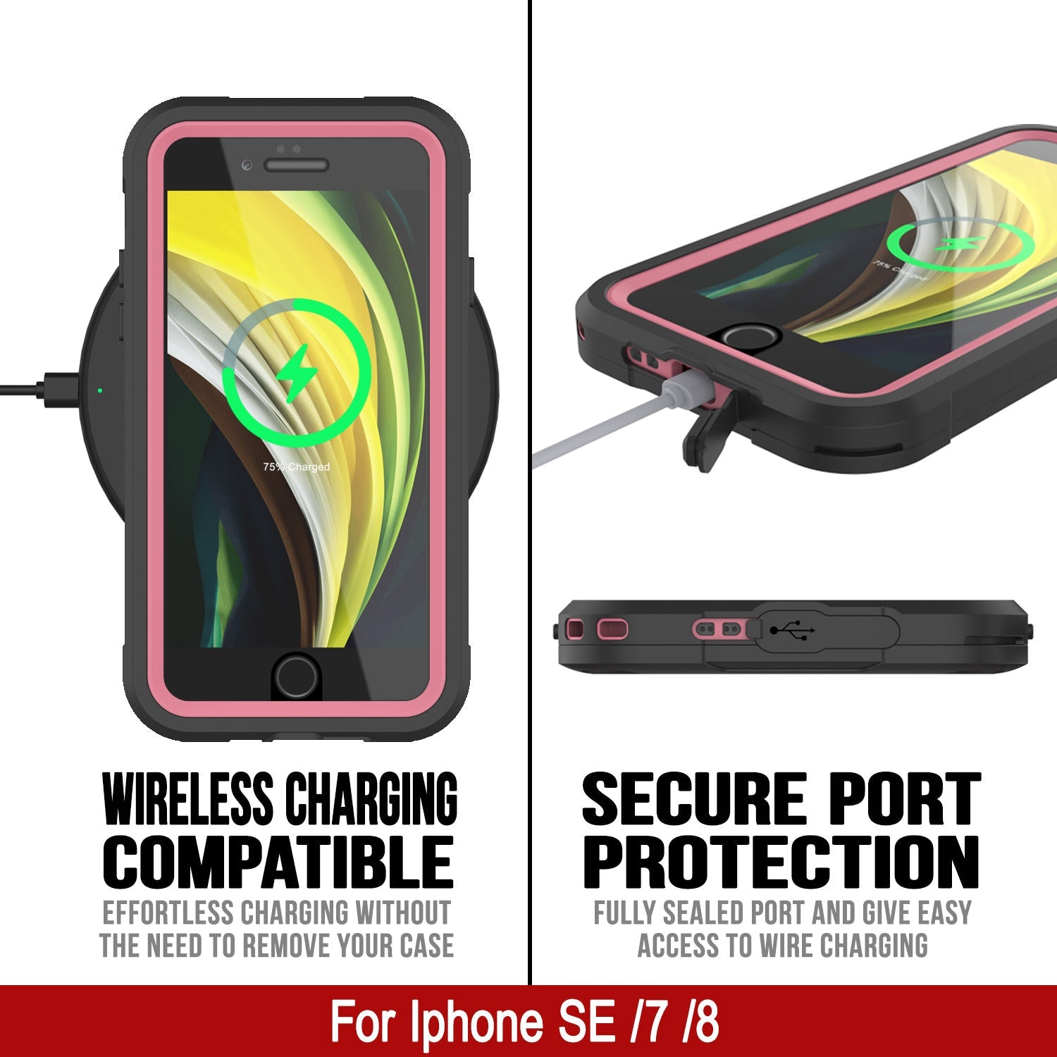 Capa à Prova d'Água IP68 para iPhone 8, Punkcase [rosa] [Série Maximus] [Slim Fit] [Certificação IP68] [Resistente a Choques] Cobertura Transparente com Protetor de Tela | Proteção Suprema