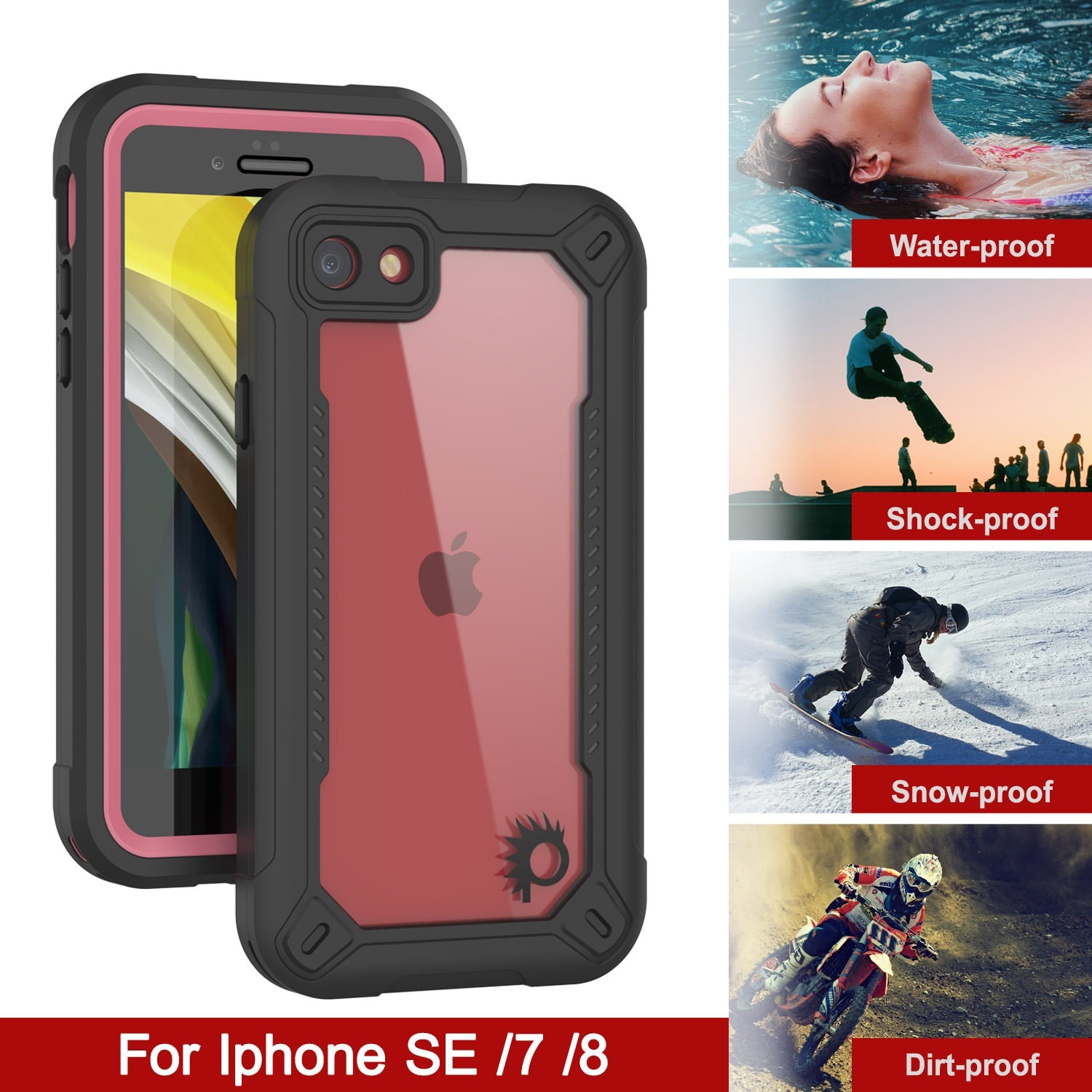 Capa à Prova d'Água IP68 para iPhone 8, Punkcase [rosa] [Série Maximus] [Slim Fit] [Certificação IP68] [Resistente a Choques] Cobertura Transparente com Protetor de Tela | Proteção Suprema