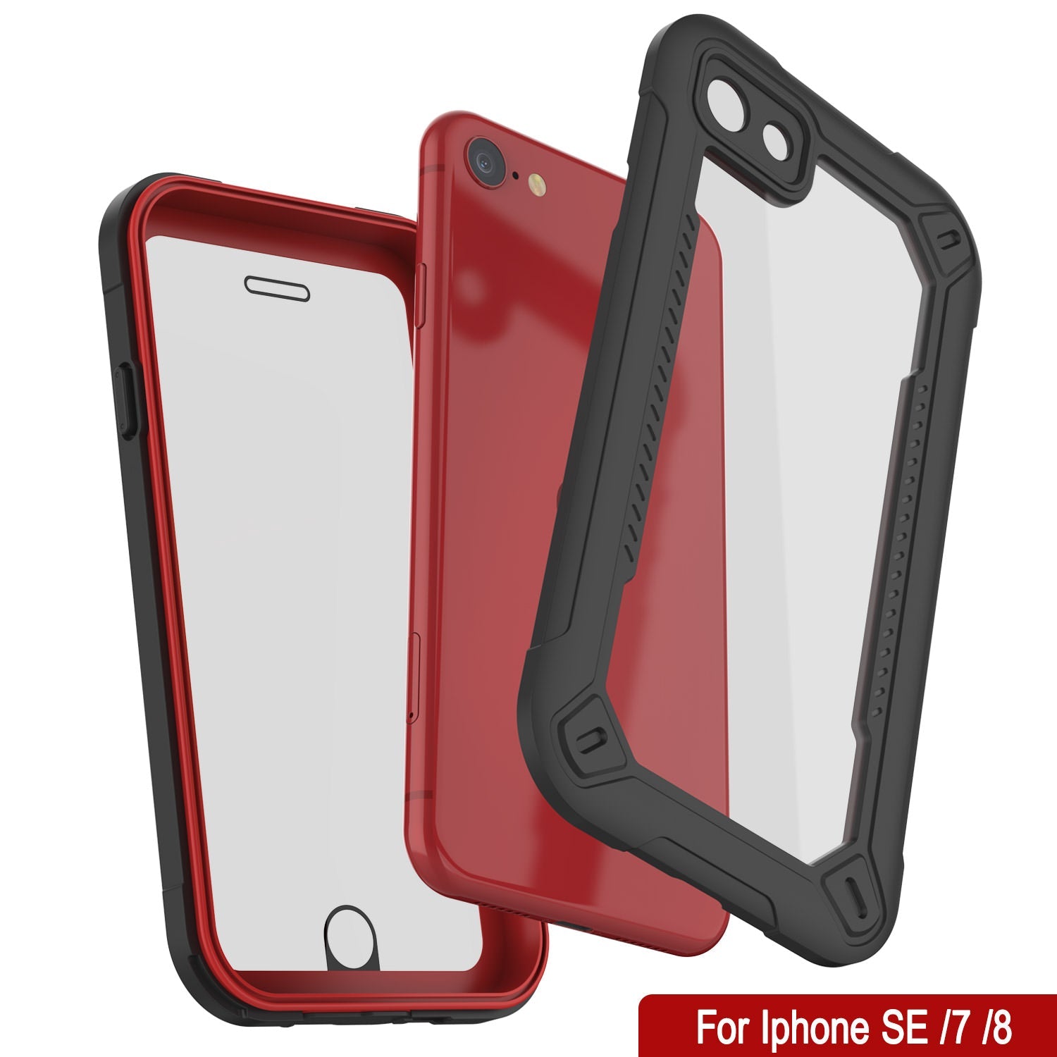 Capa à prova d'água IP68 para iPhone 8, Punkcase [vermelho] [Série Maximus] [Slim Fit] [Certificado IP68] [À prova de choque] Capa transparente de armadura com protetor de tela | Proteção máxima.