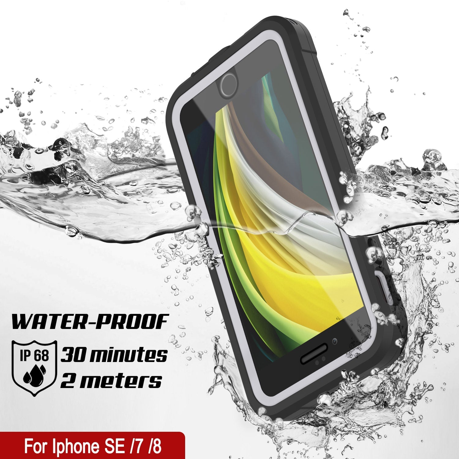 Capa à prova d'água IP68 para iPhone 8, Punkcase [branco] [Série Maximus] [Ajuste Slim] [Certificado IP68] [resistente a choques] Capa de armadura transparente com protetor de tela | Proteção máxima