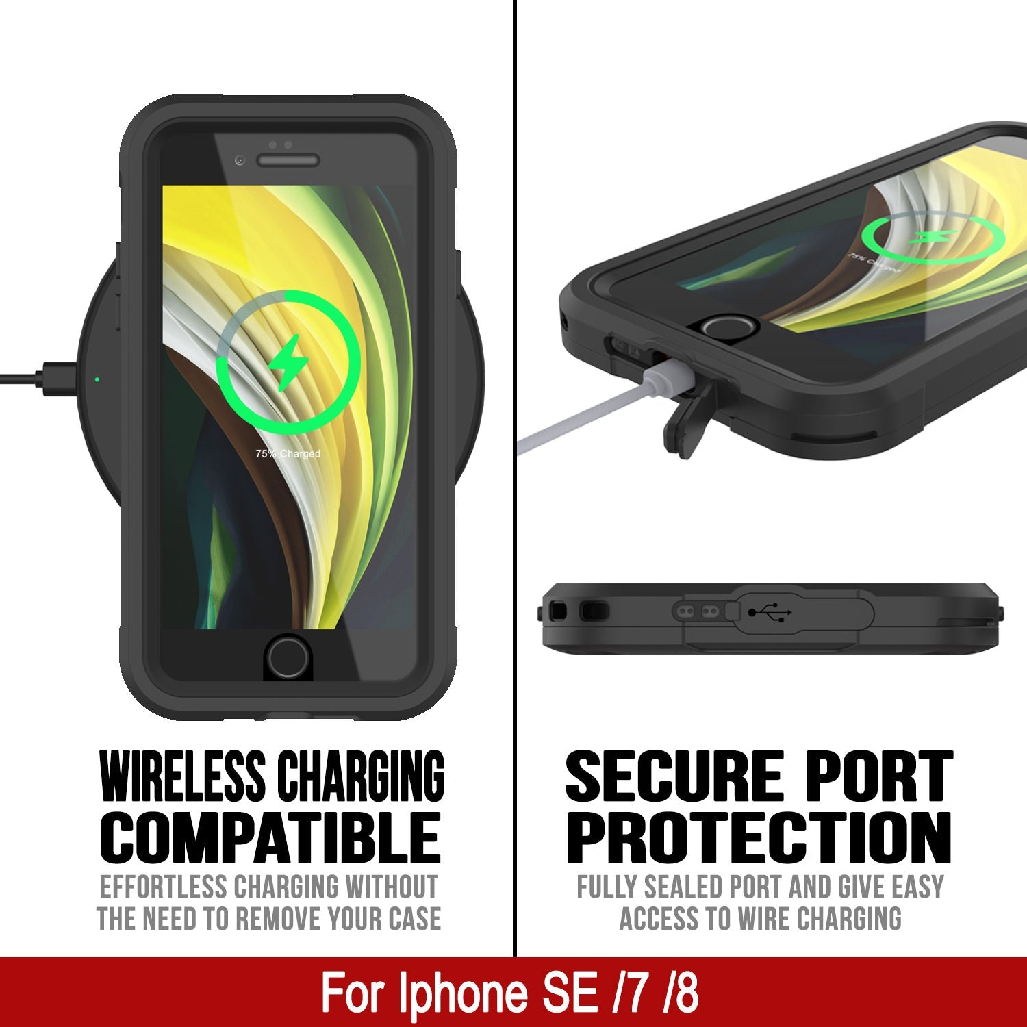 Capa à prova d'água IP68 para iPhone 8, Punkcase [Preto] [Série Maximus] [Ajuste Slim] [Certificado IP68] [Resistente a choques] Capa transparente de armadura com protetor de tela | Proteção máxima