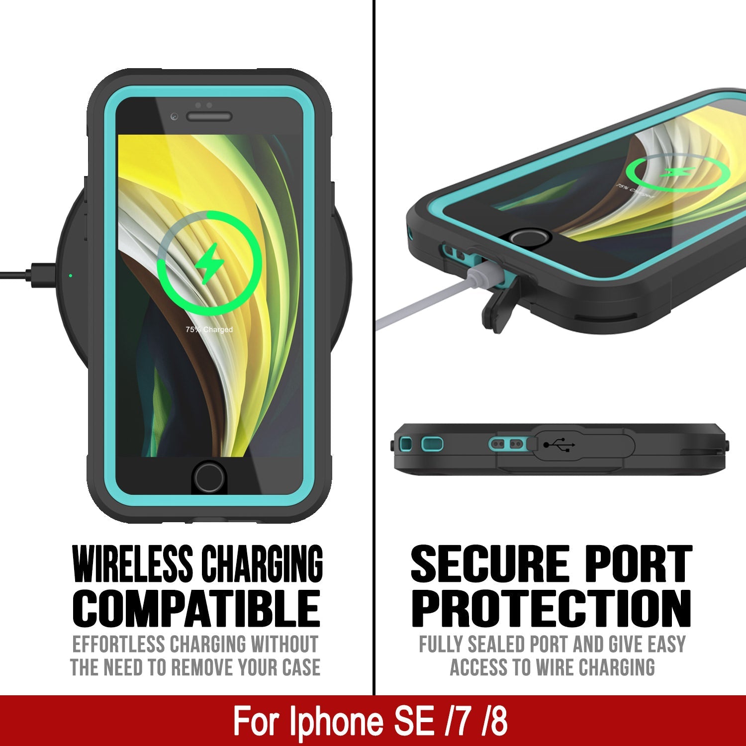 Capa à prova d'água IP68 para iPhone 8, Punkcase [teal] [Série Maximus] [Ajuste Slim] [Certificado IP68] [Resistente a choques] Capa de armadura transparente com protetor de tela | Proteção máxima