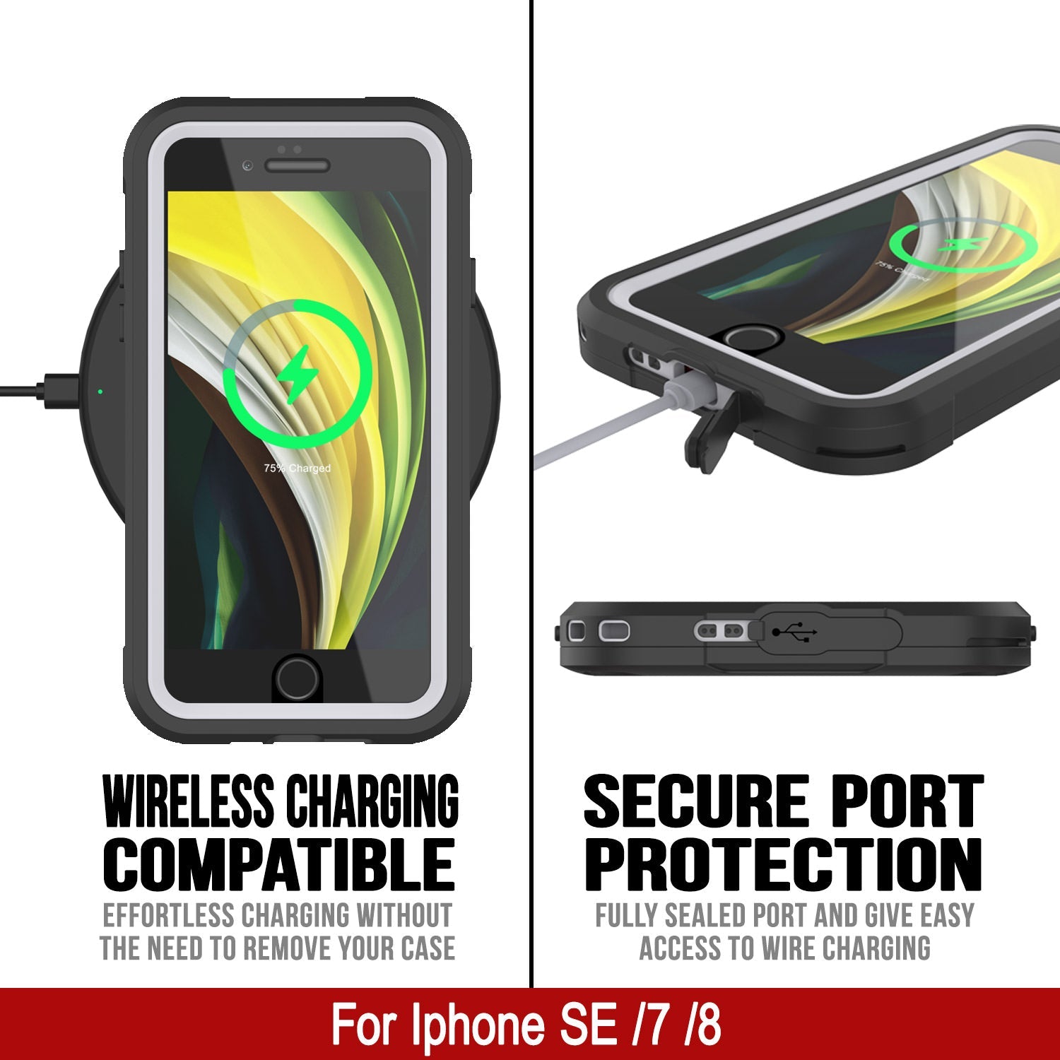 Capa à Prova d'Água IP68 para iPhone SE (4.7"), Punkcase [branca] [Série Maximus] [Ajuste Slim] [Certificada IP68] [Resistente a Choques] Capa de Proteção Transparente com Protetor de Tela | Proteção Total
