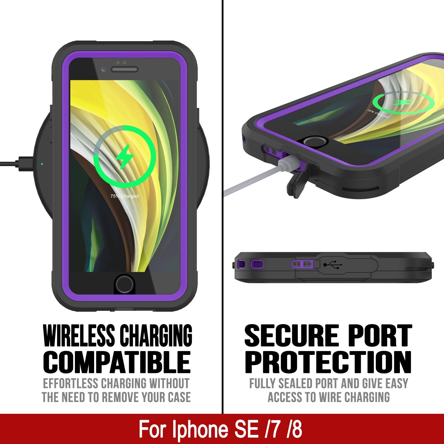 Capa à Prova d'Água IP68 para iPhone SE (4.7"), Punkcase [Roxo] [Série Maximus] [Ajuste Slim] [Certificado IP68] [Resistente a Choques] Capa Clara de Proteção com Protetor de Tela | Proteção Máxima