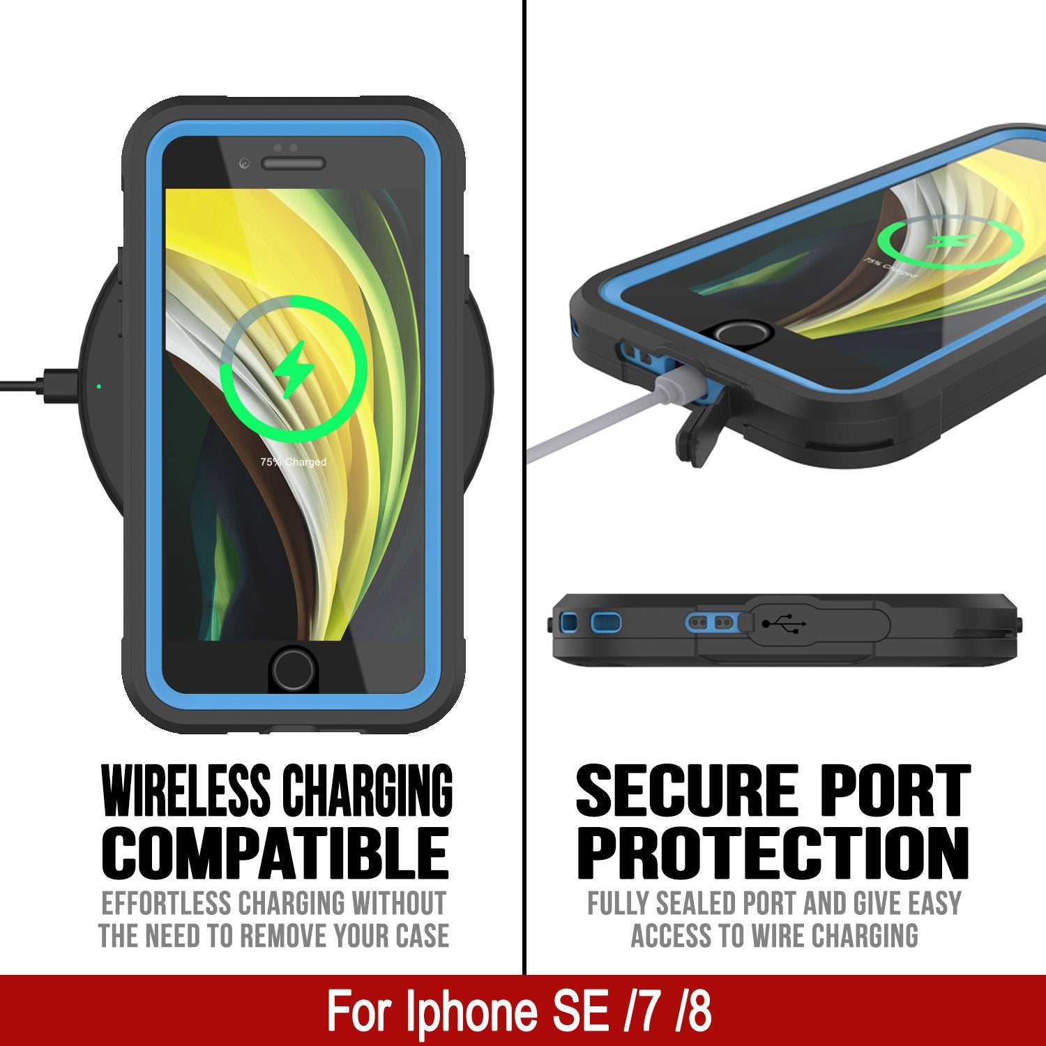 Capa à Prova d'Água IP68 para iPhone SE (4.7"), Punkcase [Azul] [Série Maximus] [Ajuste Slim] [Certificado IP68] [Resistente a Choques] Capa de Armadura Transparente com Protetor de Tela | Proteção Máxima