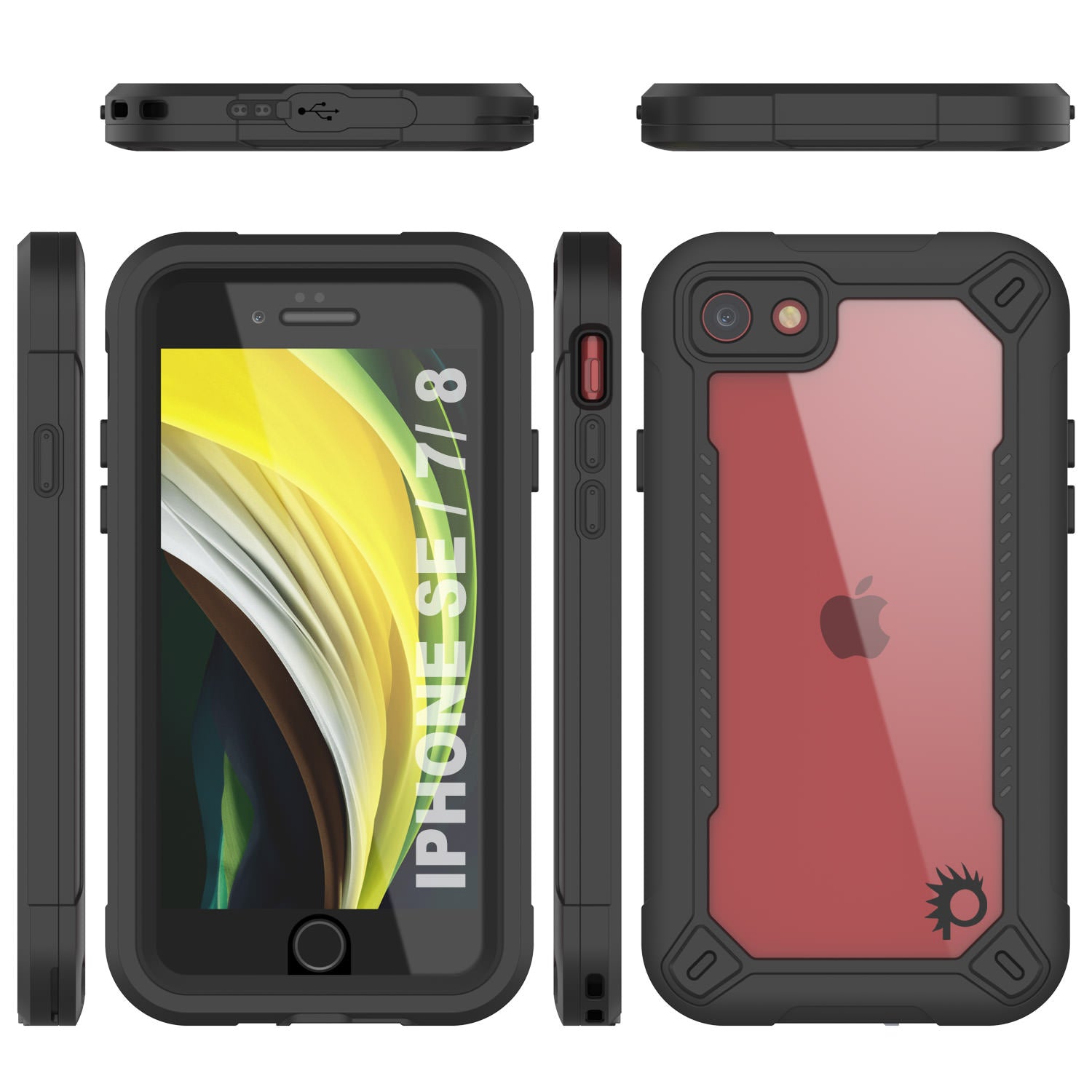 Capa à prova d'água IP68 para iPhone SE (4,7"), Punkcase [Preto] [Série Maximus] [Ajuste fino] [Certificado IP68] [Resistente a choques] Capa de Armadura Transparente com Protetor de Tela | Proteção máxima