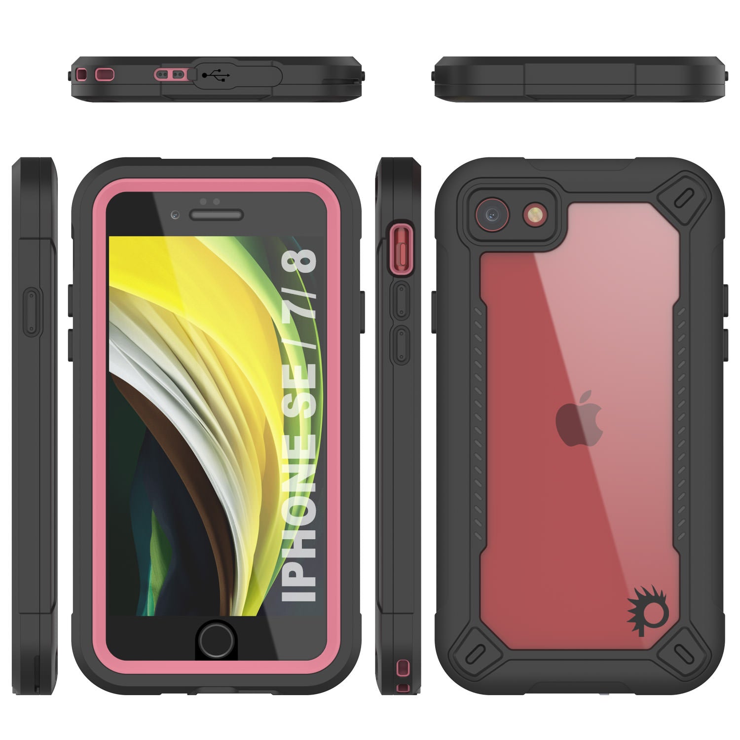Capa à prova d'água IP68 para iPhone SE (4,7"), Punkcase [rosa] [Série Maximus] [Ajuste Slim] [Certificado IP68] [Resistente a Choques] Capa de Armadura Transparente com Protetor de Tela | Proteção Máxima