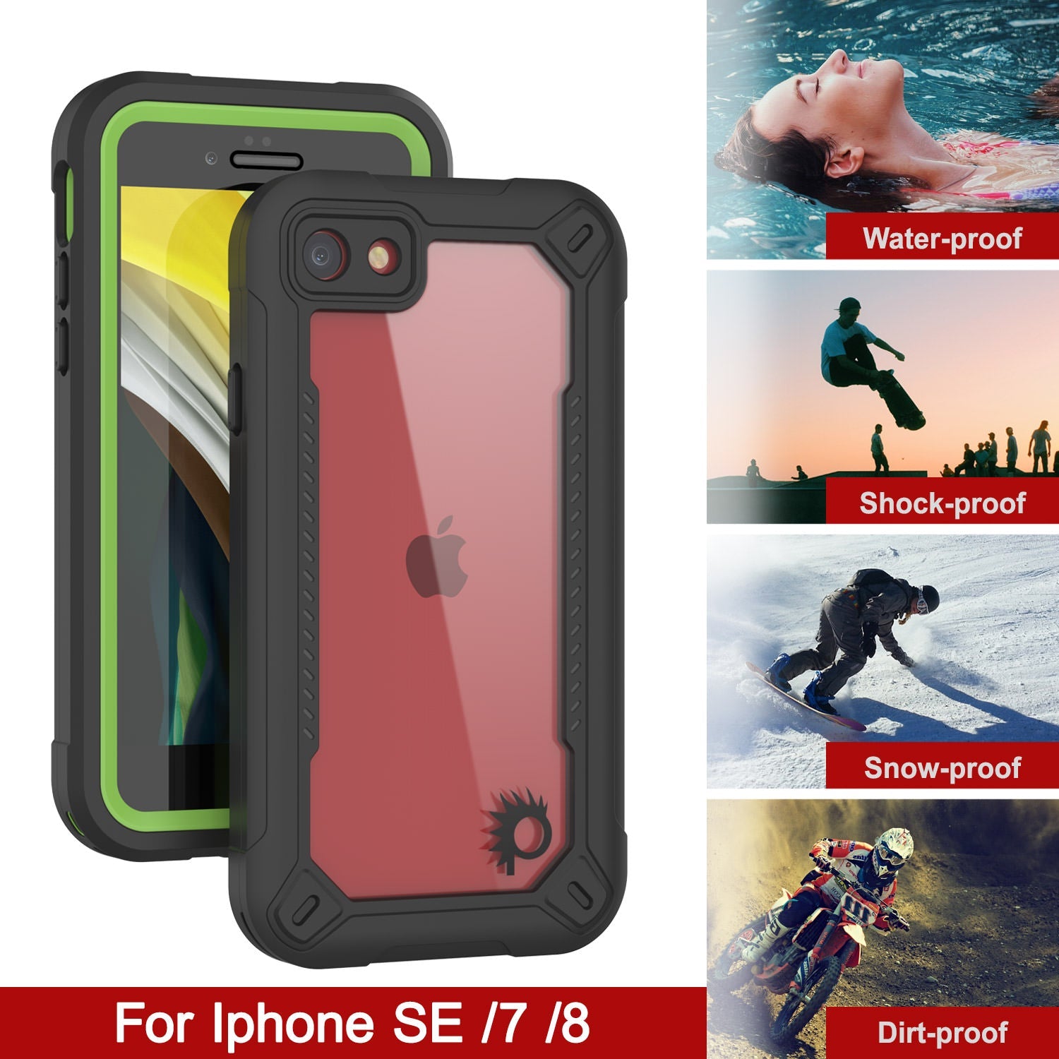 Capa à prova d'água IP68 para iPhone SE (4,7"), Punkcase [Verde] [Série Maximus] [Ajuste Slim] [Certificado IP68] [Resistente a Choques] Capa de Armadura Transparente com Protetor de Tela | Proteção Total