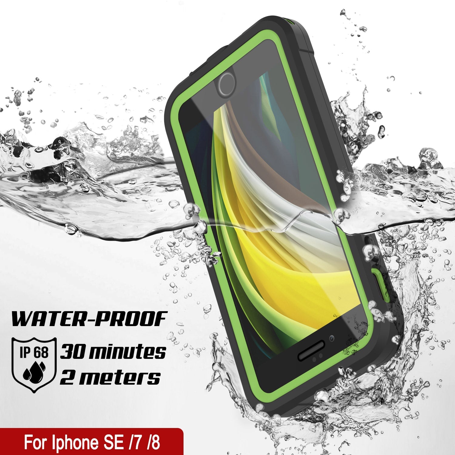 Capa à prova d'água IP68 para iPhone SE (4,7"), Punkcase [Verde] [Série Maximus] [Ajuste Slim] [Certificado IP68] [Resistente a Choques] Capa de Armadura Transparente com Protetor de Tela | Proteção Total