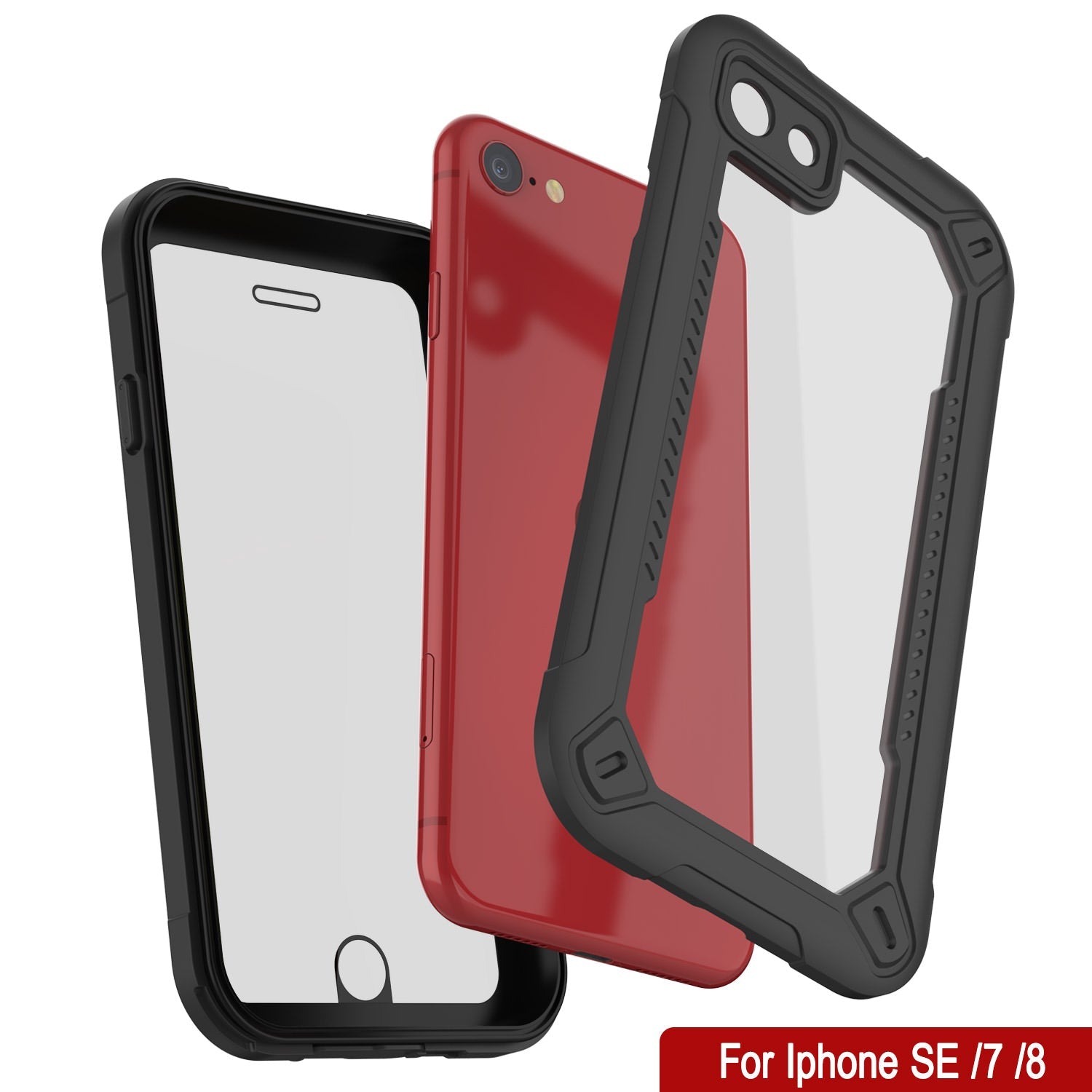 Capa à prova d'água IP68 para iPhone SE (4,7"), Punkcase [Preto] [Série Maximus] [Ajuste fino] [Certificado IP68] [Resistente a choques] Capa de Armadura Transparente com Protetor de Tela | Proteção máxima